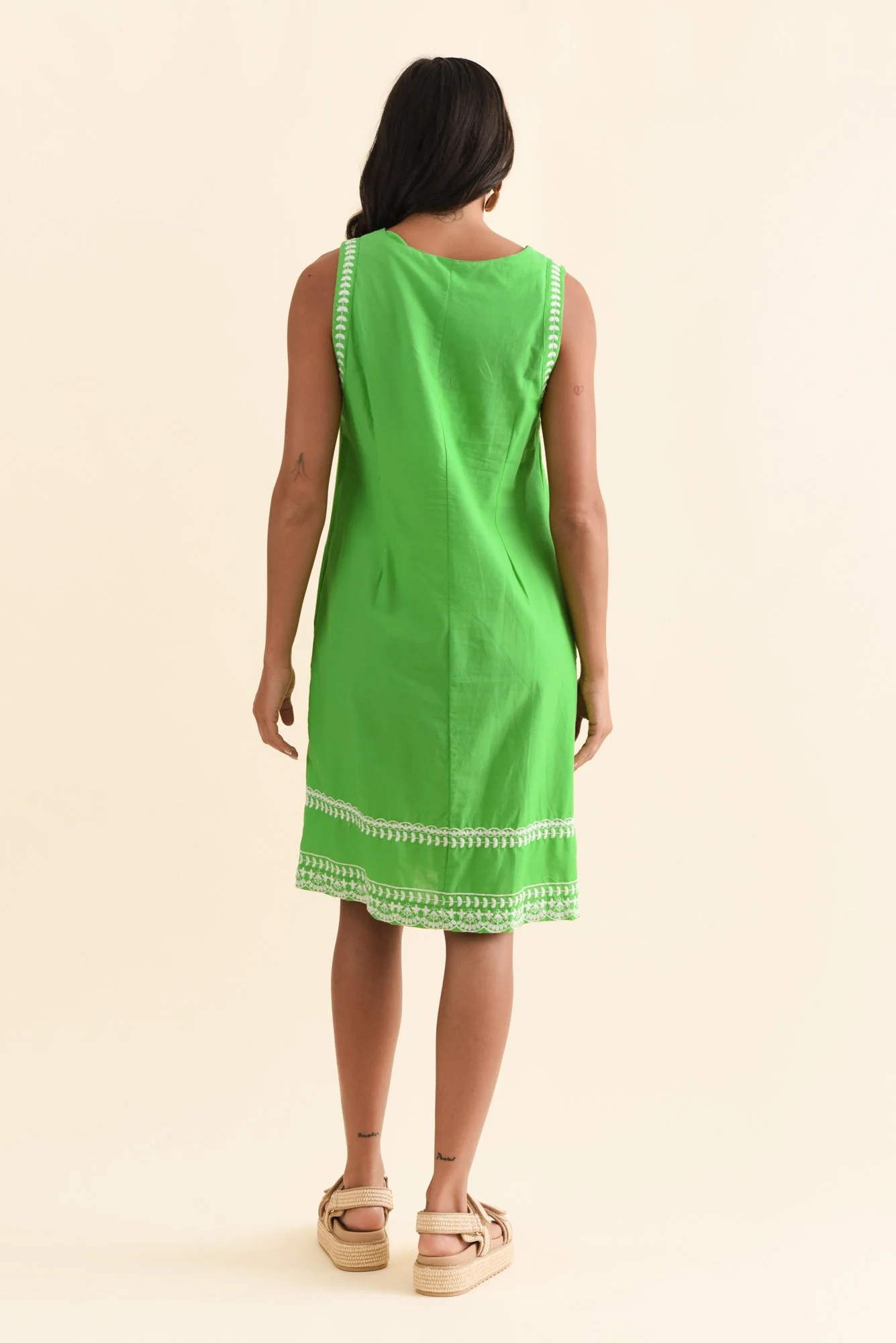 Lyndal Green Embroidered Cotton Dress - Image 4