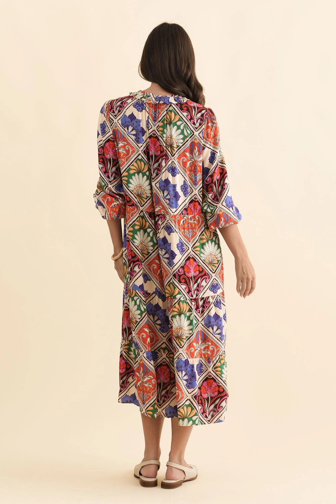Lyon Orange Tile Sleeved Dress - Image 4