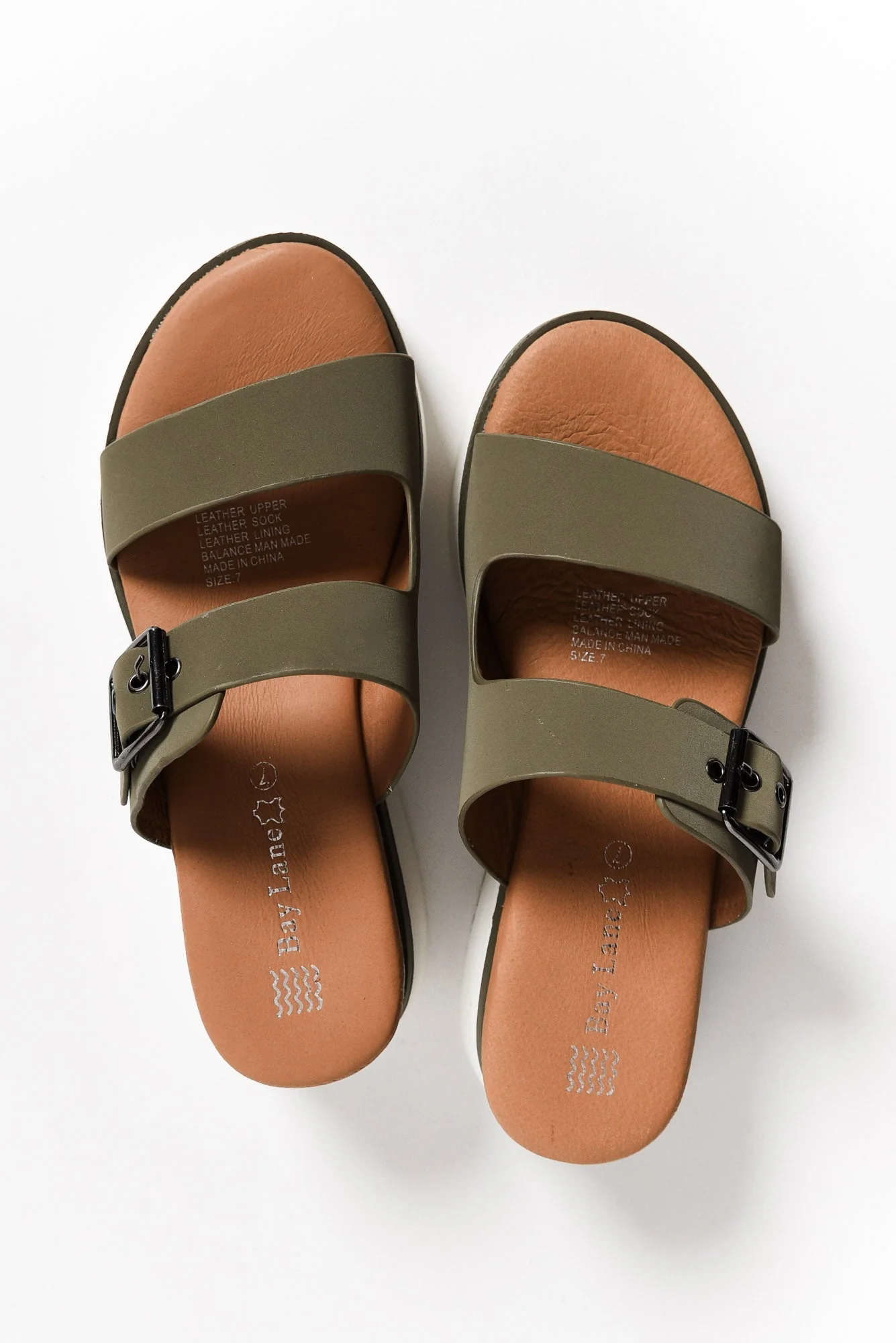 Lyst Olive Leather Buckle Platform Slide - Image 3