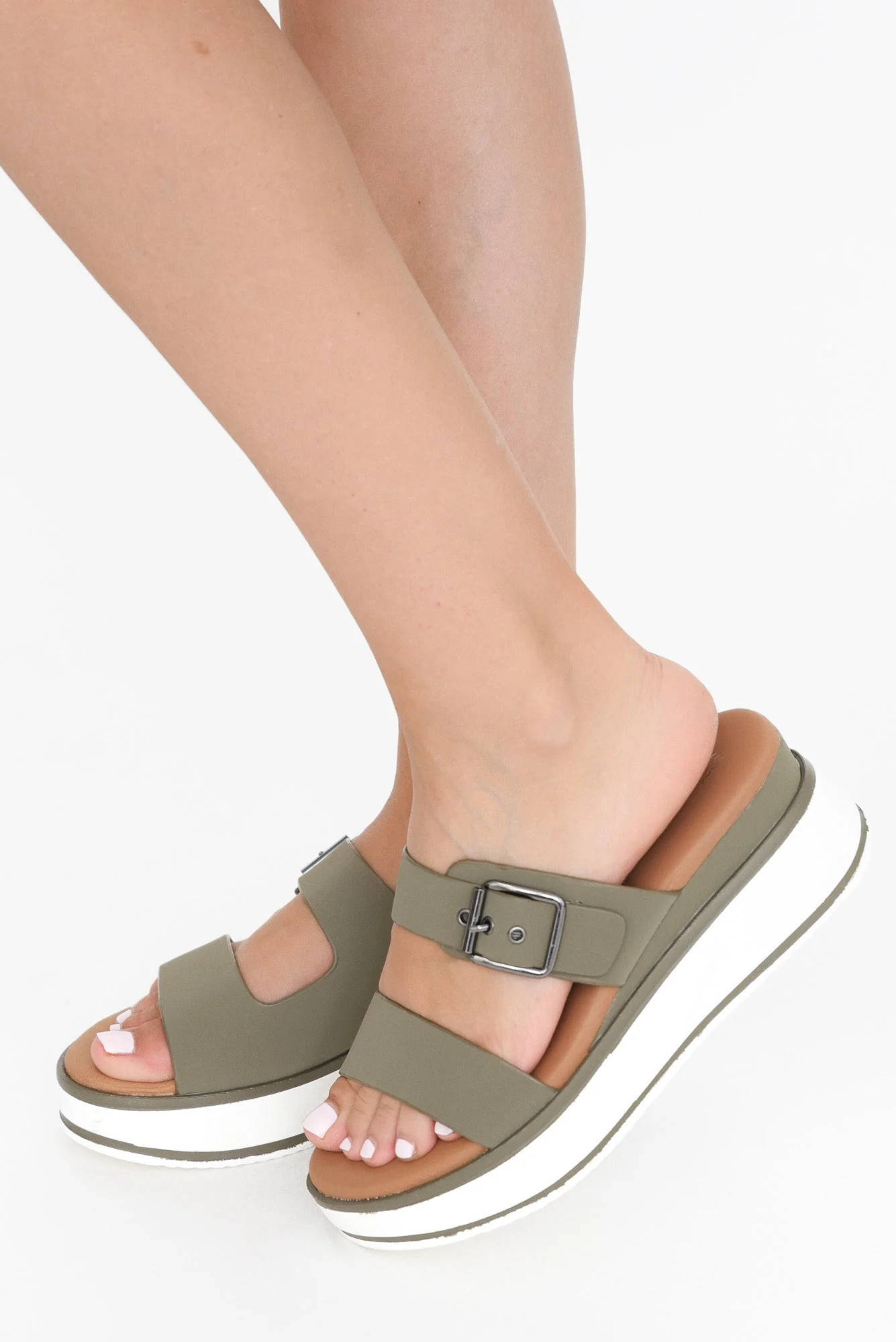 Lyst Olive Leather Buckle Platform Slide - Image 5