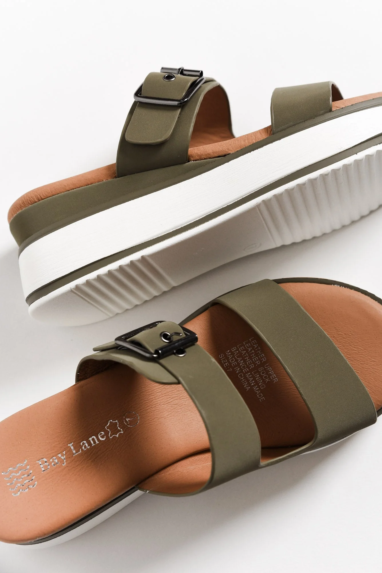 Lyst Olive Leather Buckle Platform Slide - Image 6