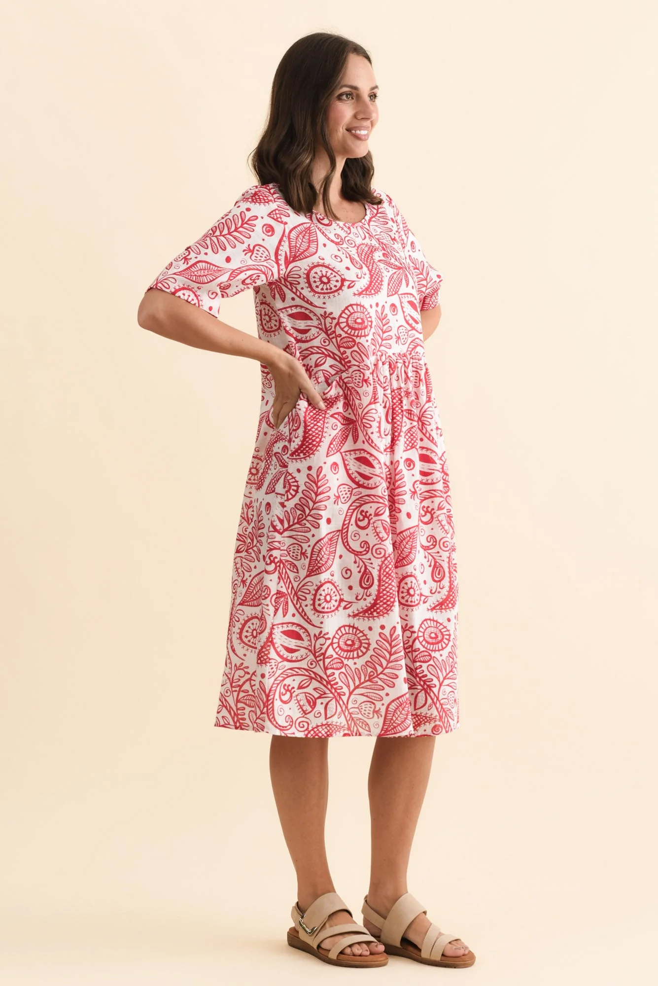 Mackie Red Abstract Cotton Pocket Dress - Image 3