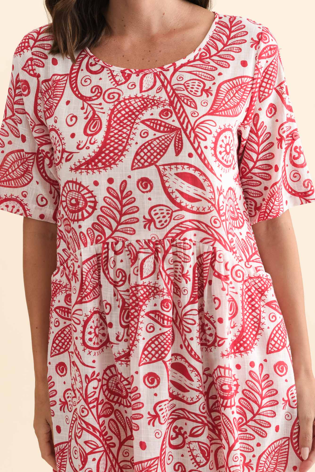 Mackie Red Abstract Cotton Pocket Dress - Image 5