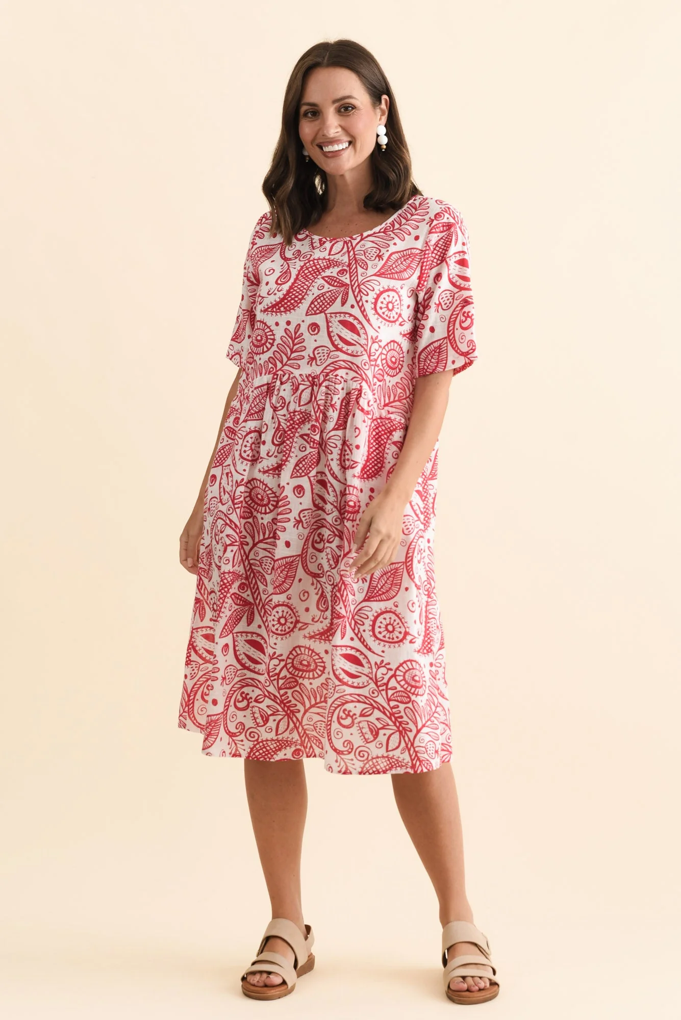 Mackie Red Abstract Cotton Pocket Dress - Image 6