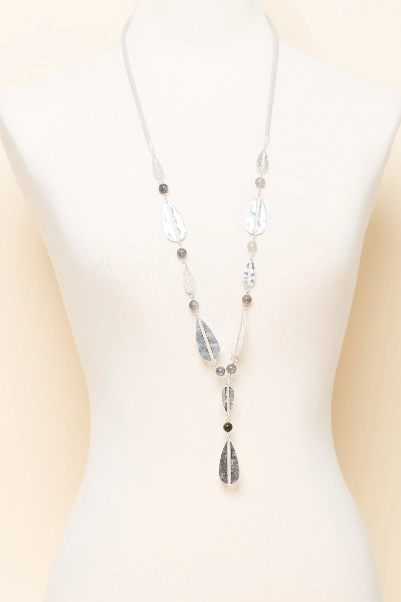 Maddison Silver Teardrop Beaded Necklace - Image 2