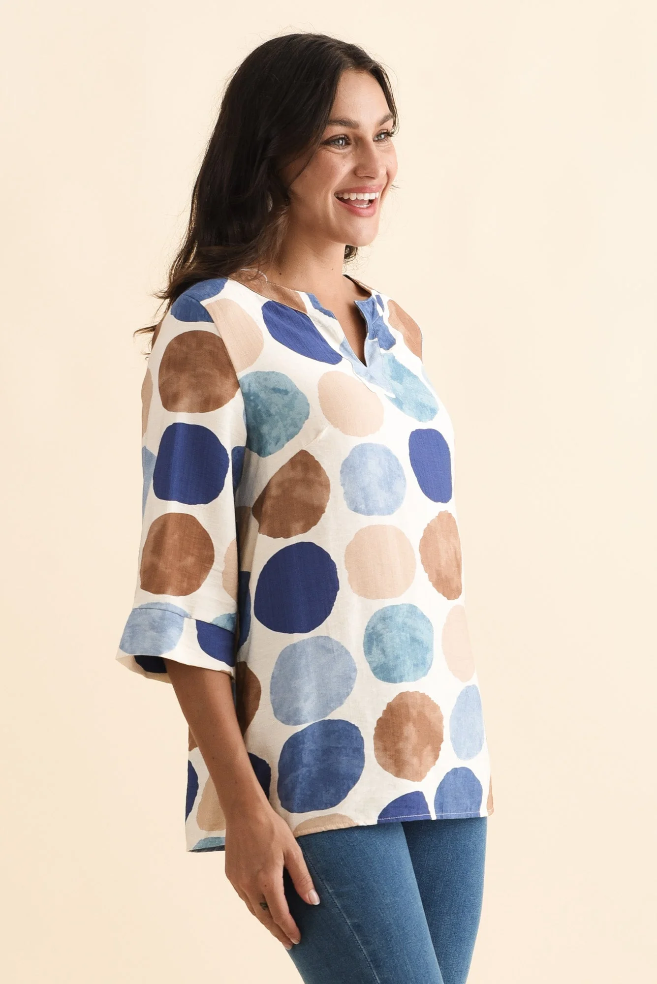 Maddox Navy Spot Cotton Blend Top - Image 3