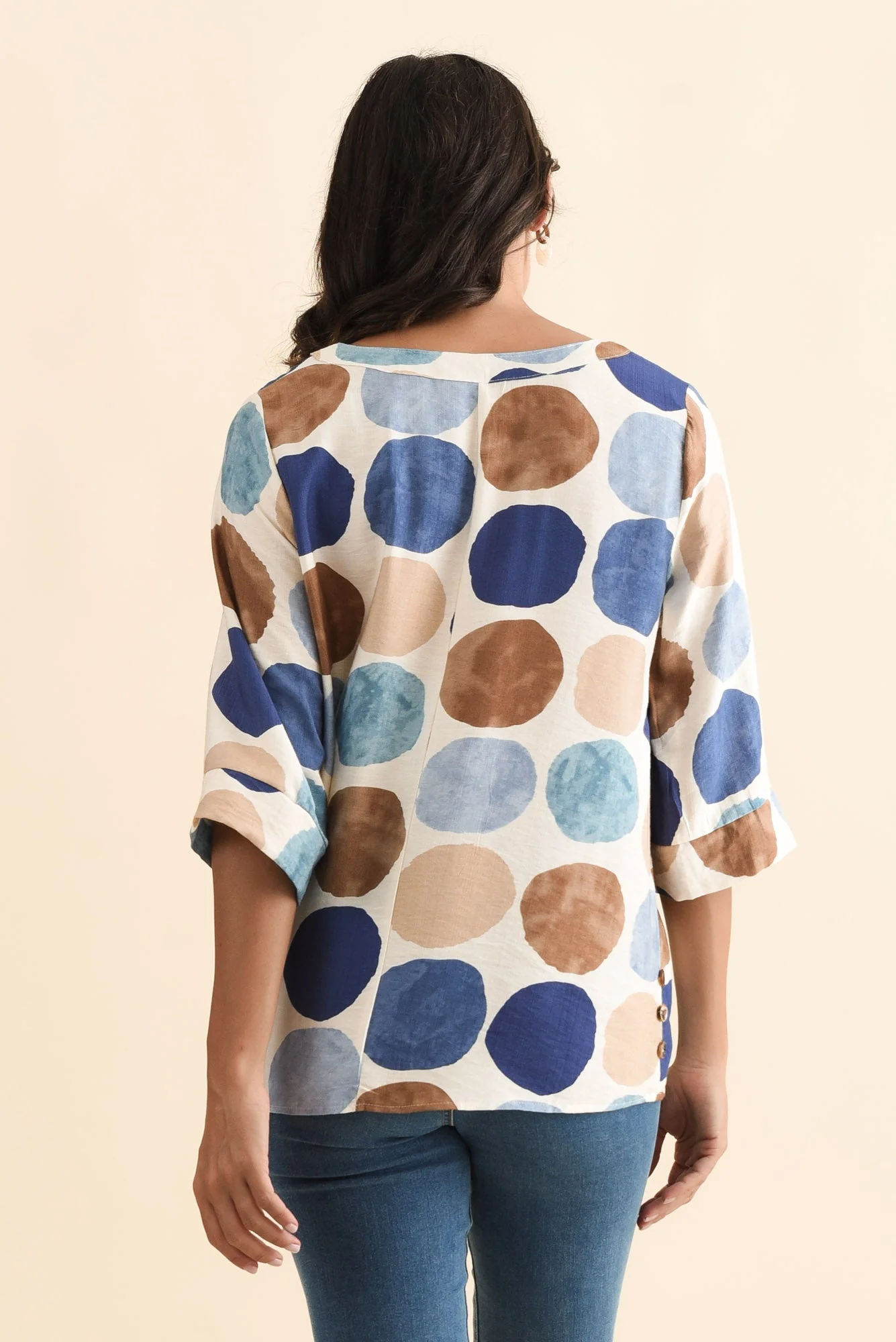 Maddox Navy Spot Cotton Blend Top - Image 4