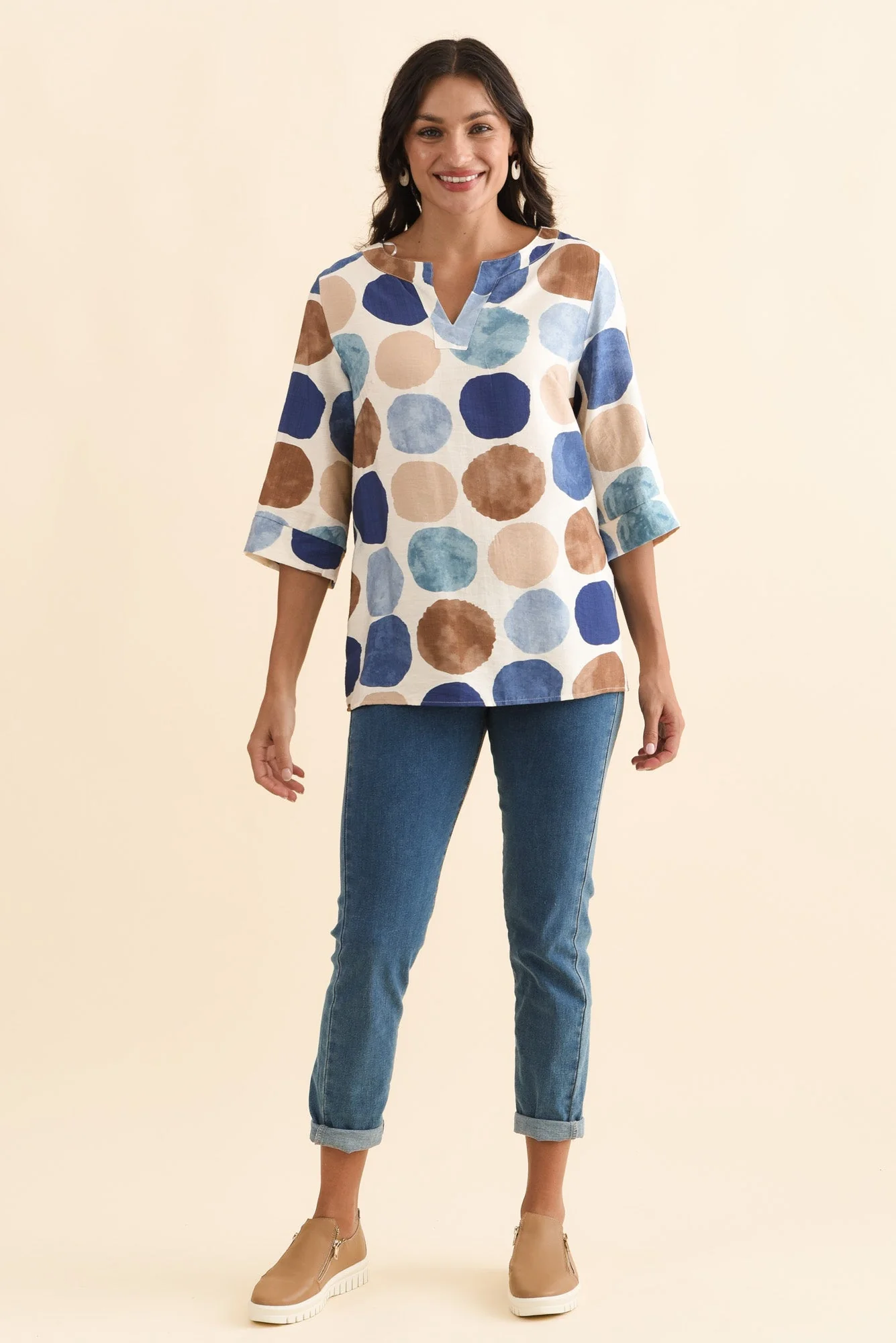 Maddox Navy Spot Cotton Blend Top - Image 6
