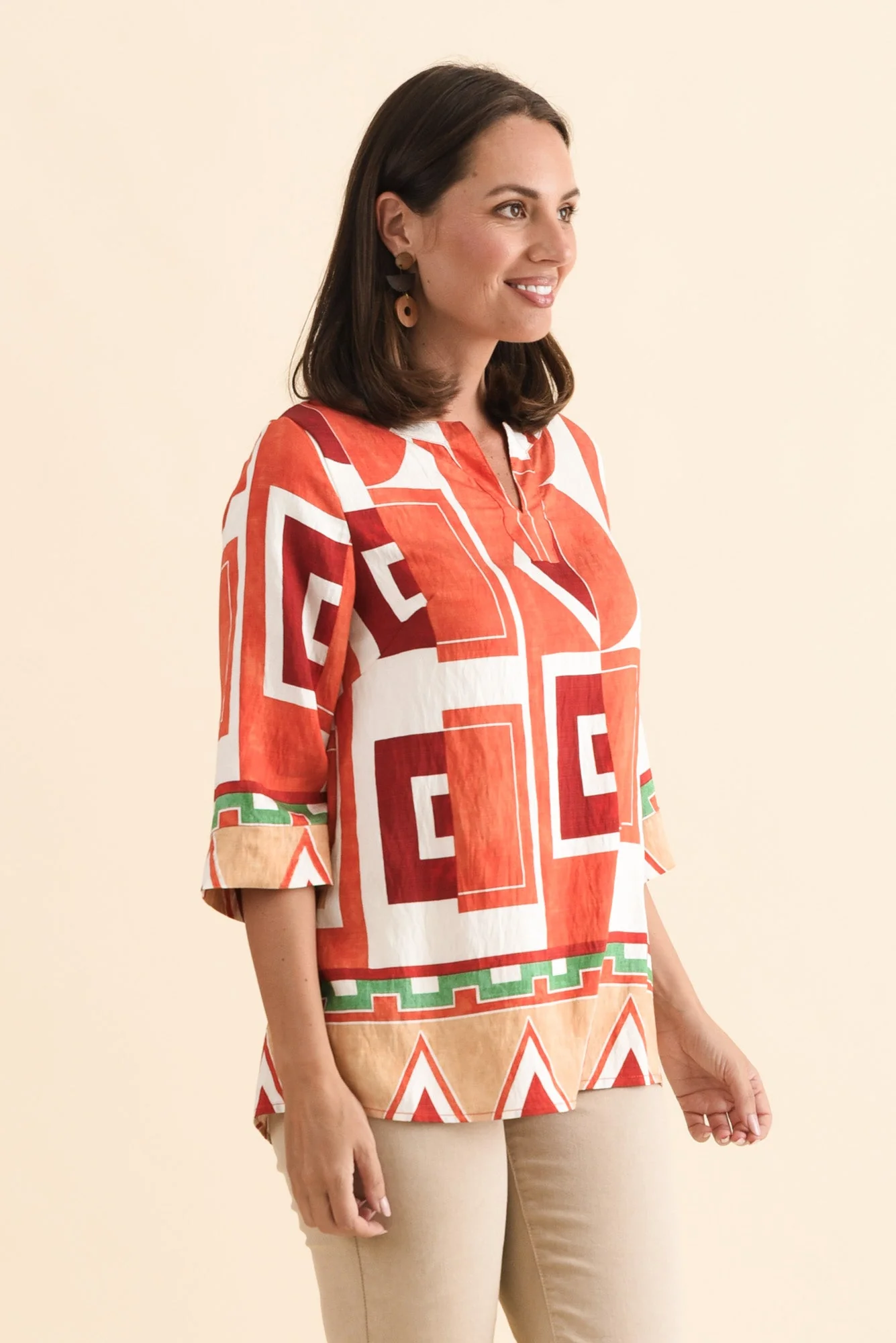 Maddox Orange Geo Cotton Blend Top - Image 3