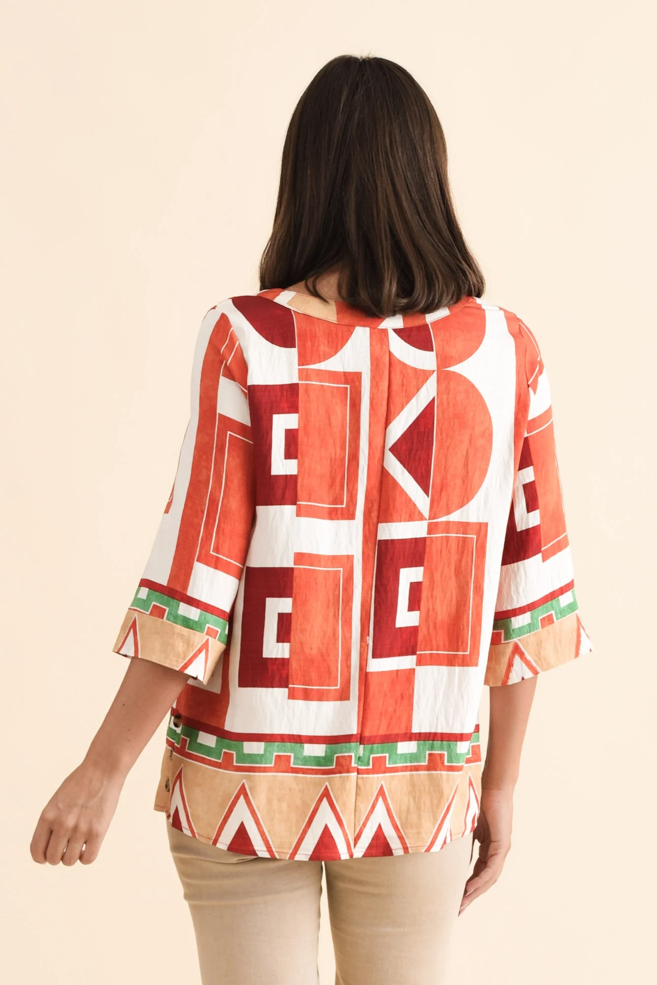 Maddox Orange Geo Cotton Blend Top - Image 4