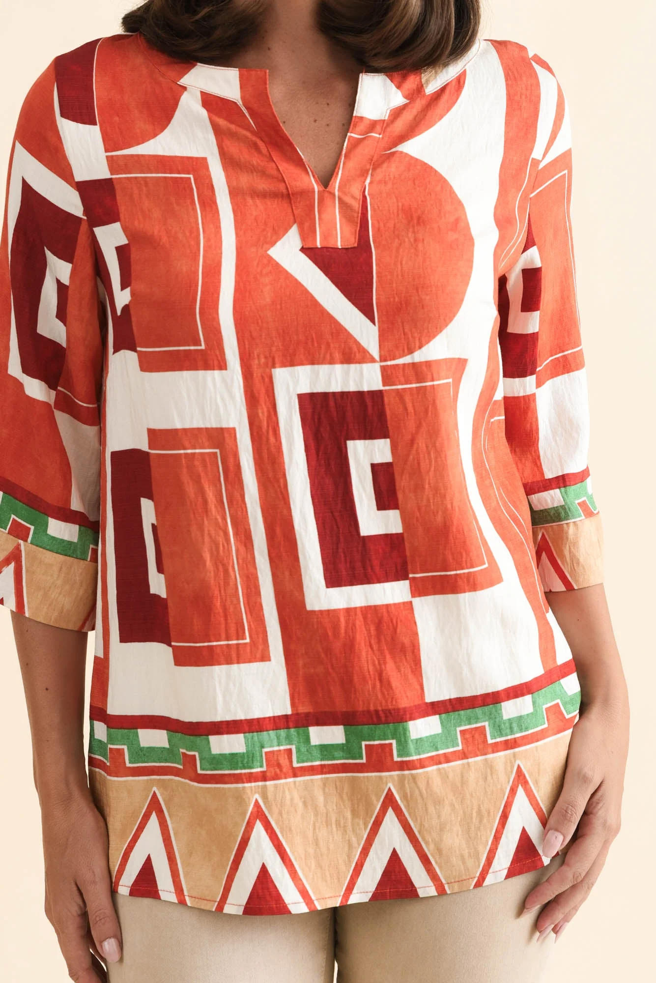 Maddox Orange Geo Cotton Blend Top - Image 5