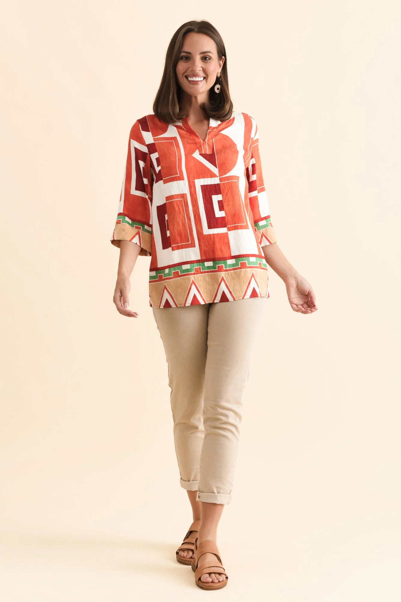 Maddox Orange Geo Cotton Blend Top - Image 6
