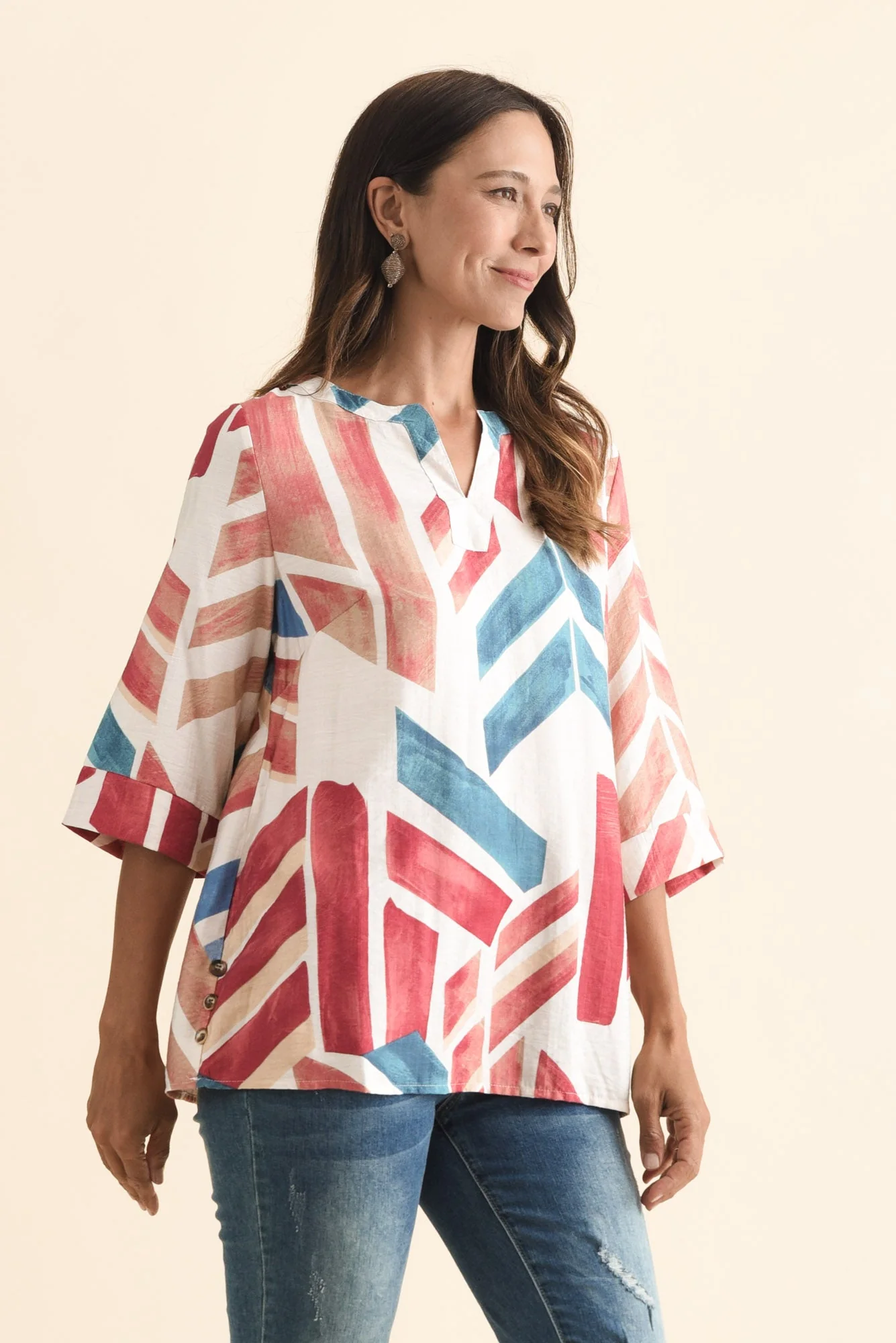 Maddox Pink Mosaic Cotton Blend Top - Image 3