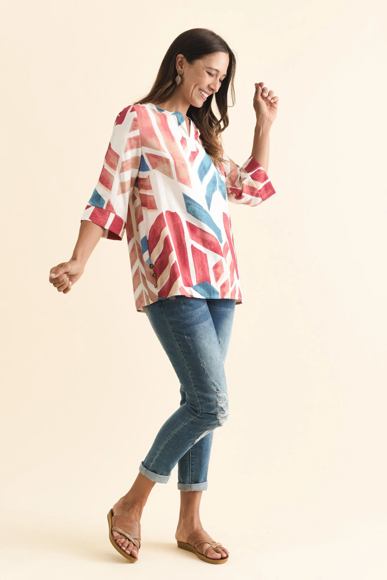 Maddox Pink Mosaic Cotton Blend Top - Image 6