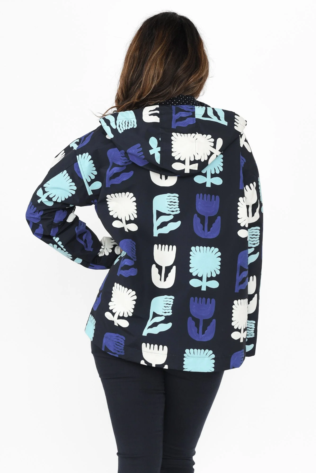 Madeleine Navy Floral Hooded Raincoat - Image 5