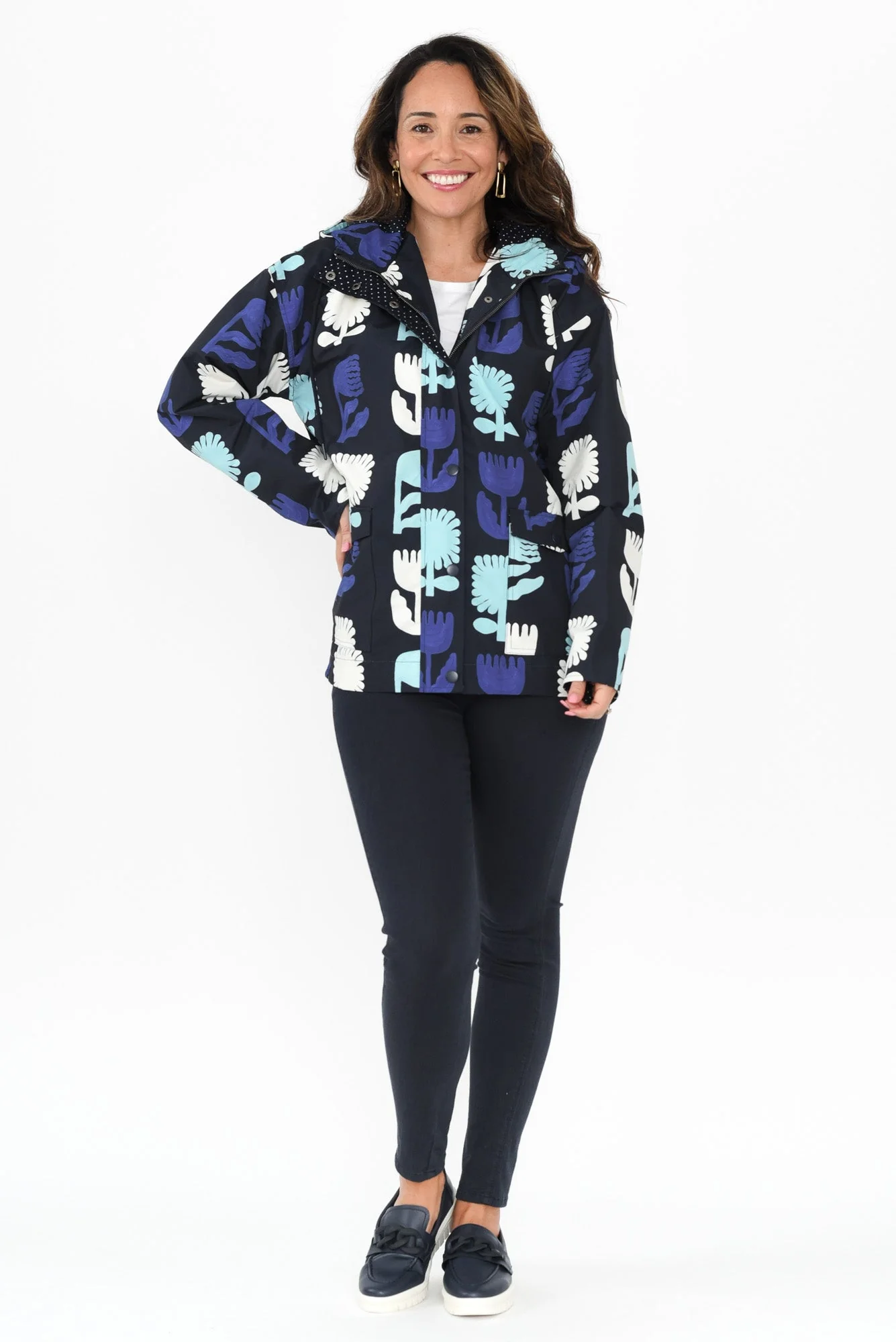 Madeleine Navy Floral Hooded Raincoat - Image 7