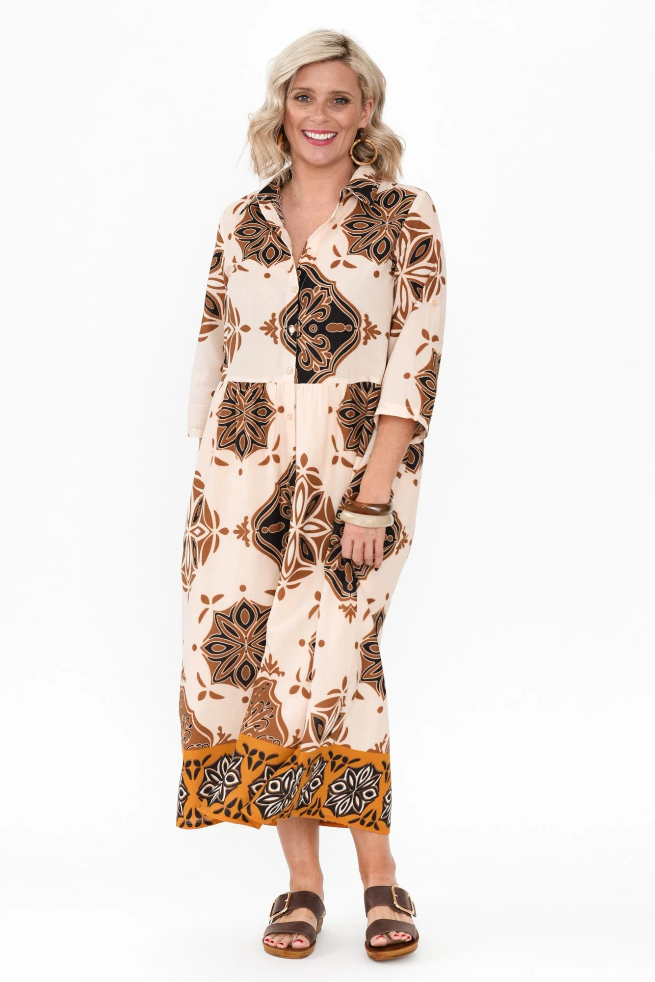 Madelina Brown Mosaic Cotton Dress - Image 2