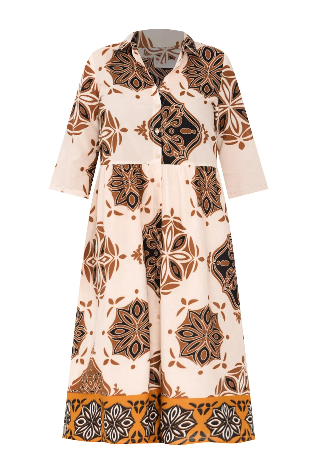 Madelina Brown Mosaic Cotton Dress - Image 3