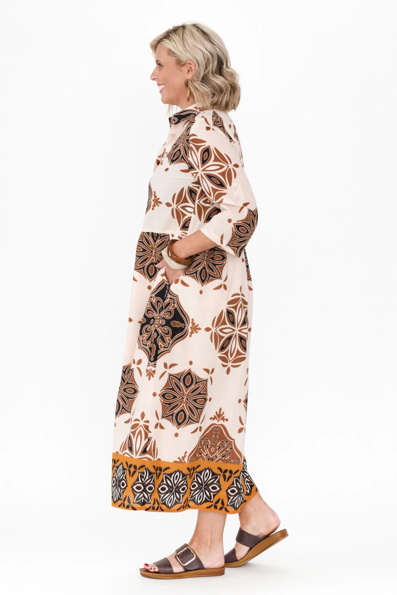 Madelina Brown Mosaic Cotton Dress - Image 4