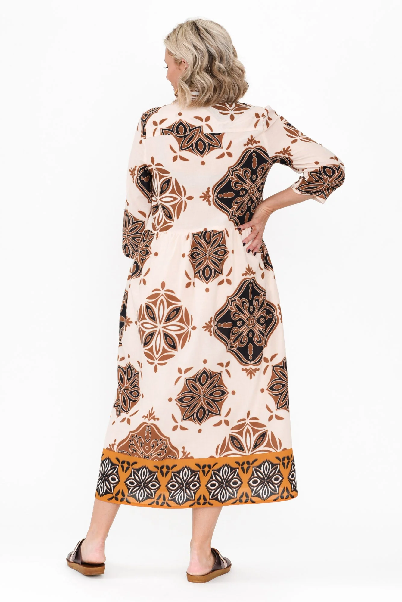 Madelina Brown Mosaic Cotton Dress - Image 5
