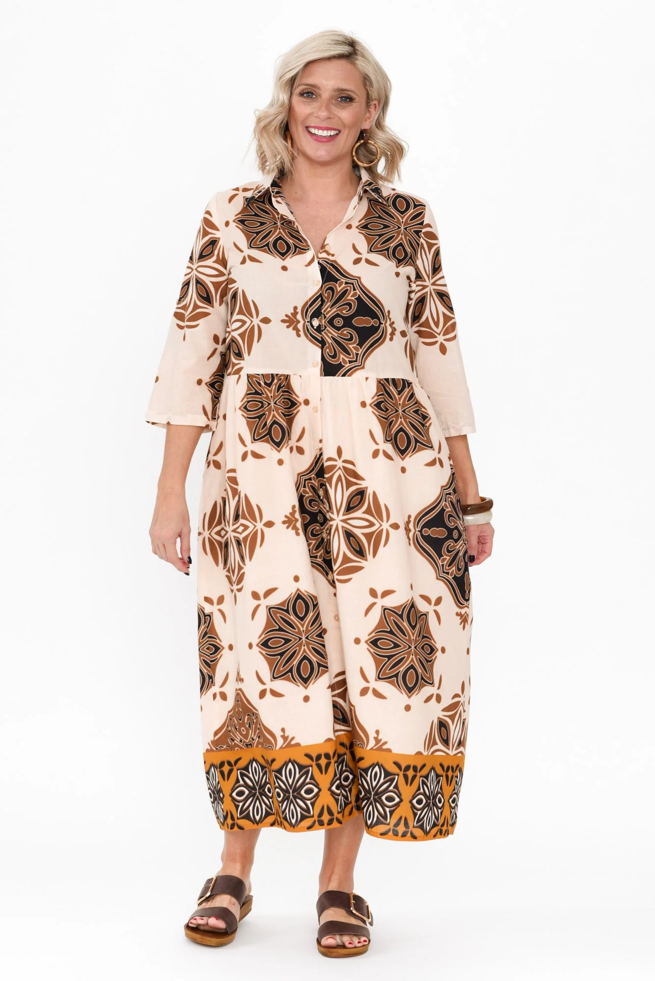 Madelina Brown Mosaic Cotton Dress - Image 7
