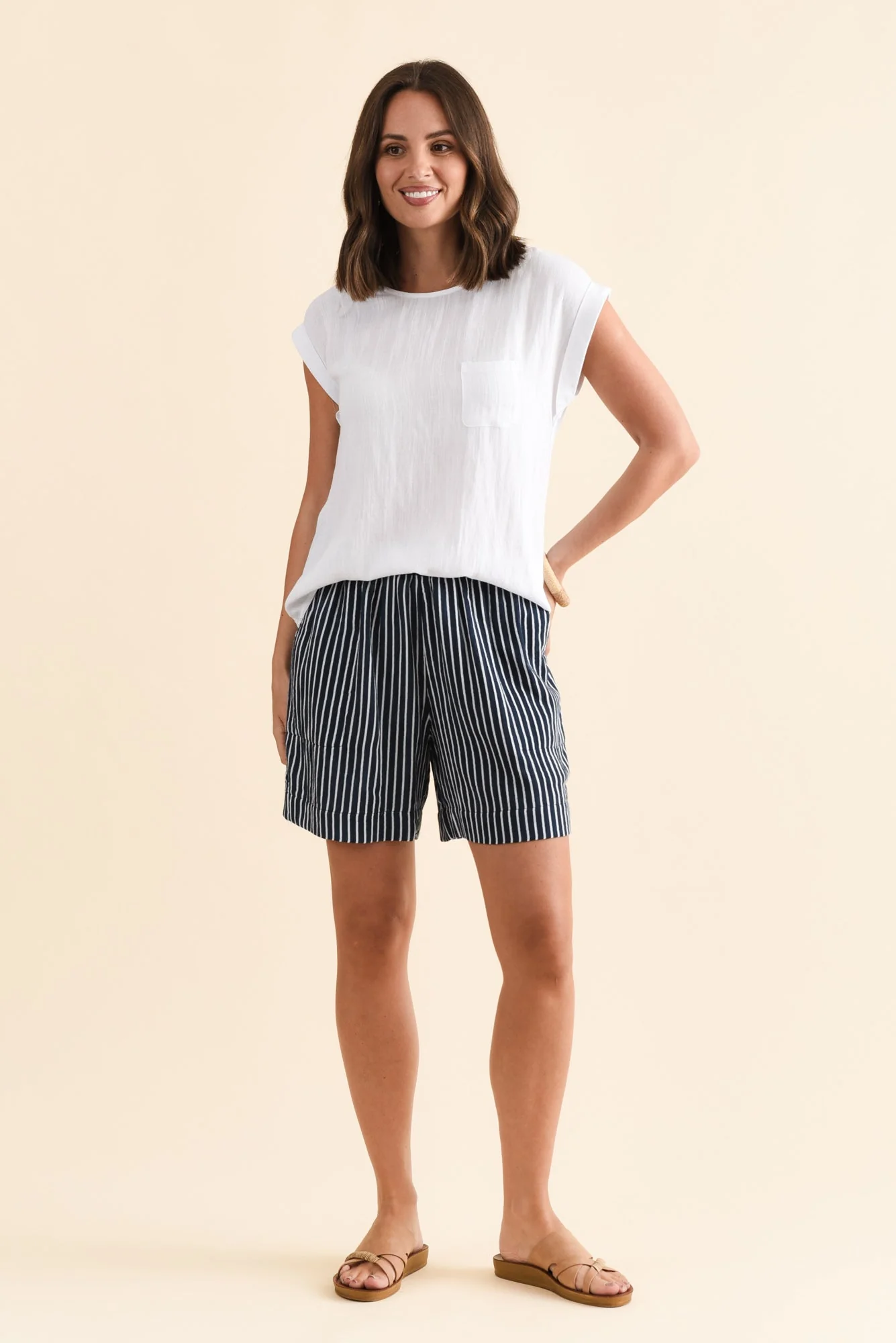 Madrid Navy Stripe Cotton Shorts - Image 6