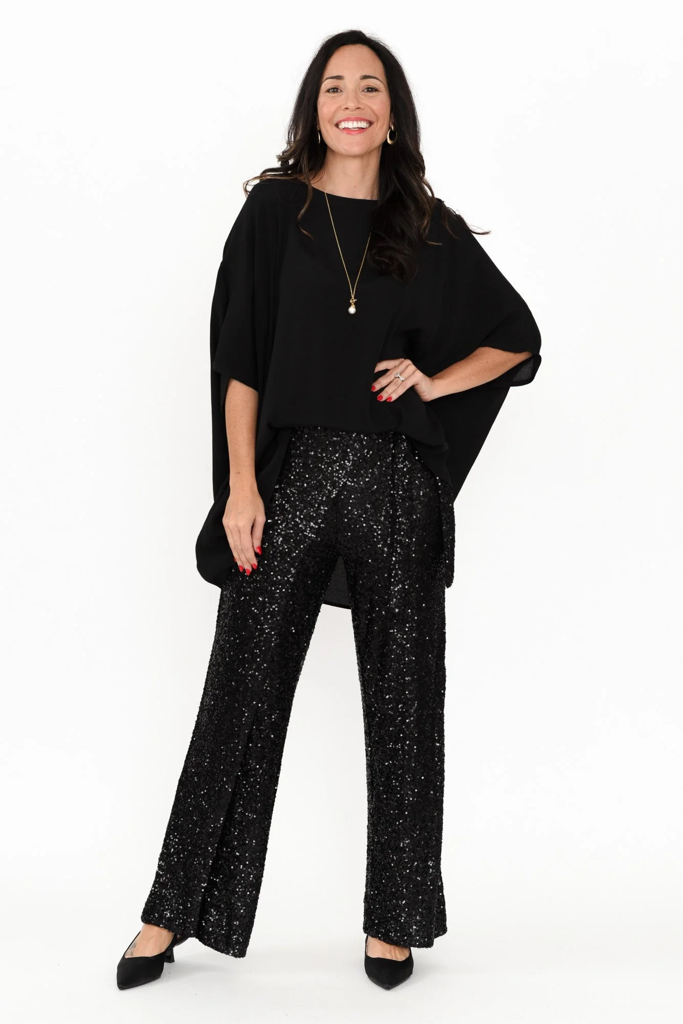 Mae Black Sequin Wrap Pants - Image 3