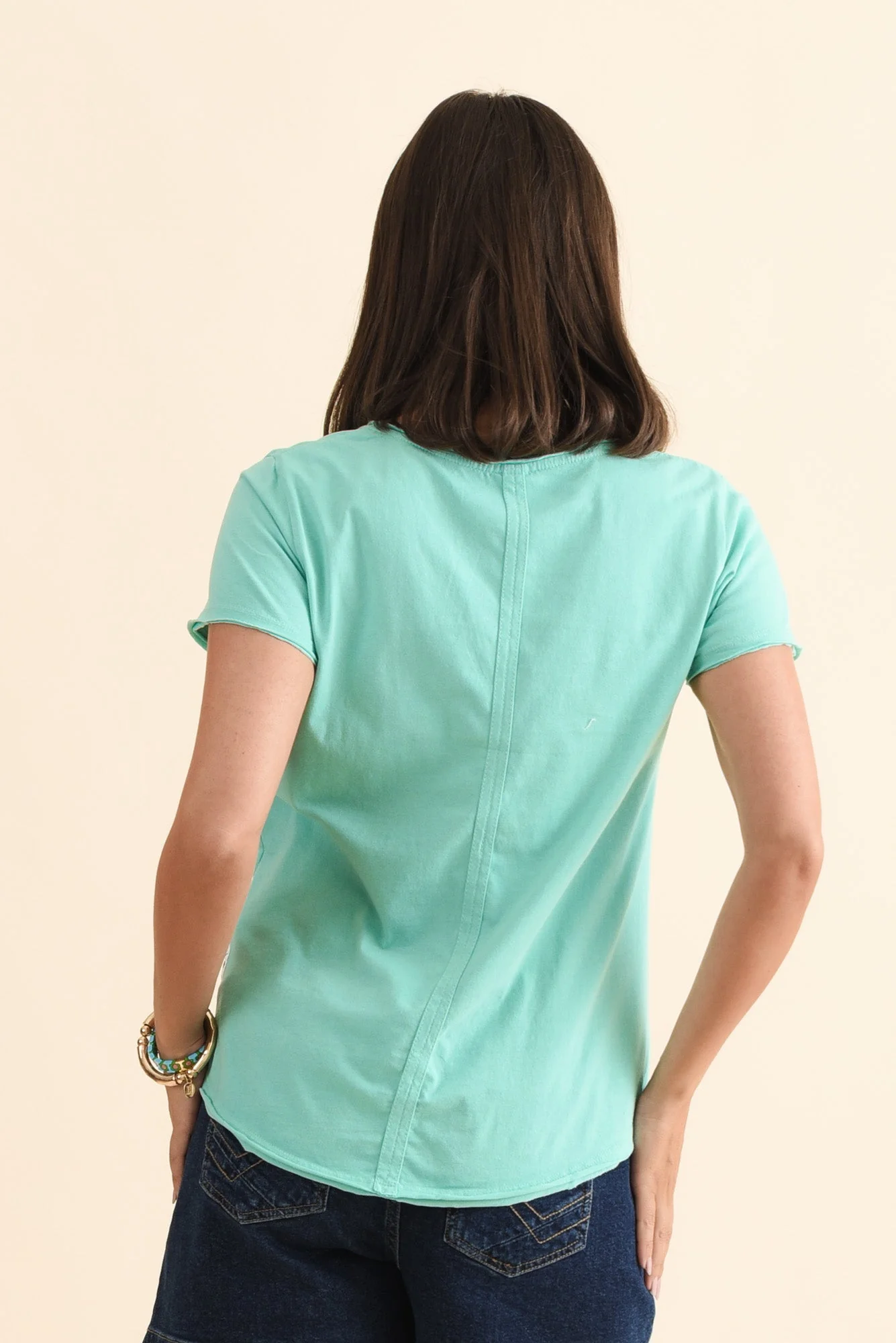 Maggie Blue Cotton Vee Tee - Image 4