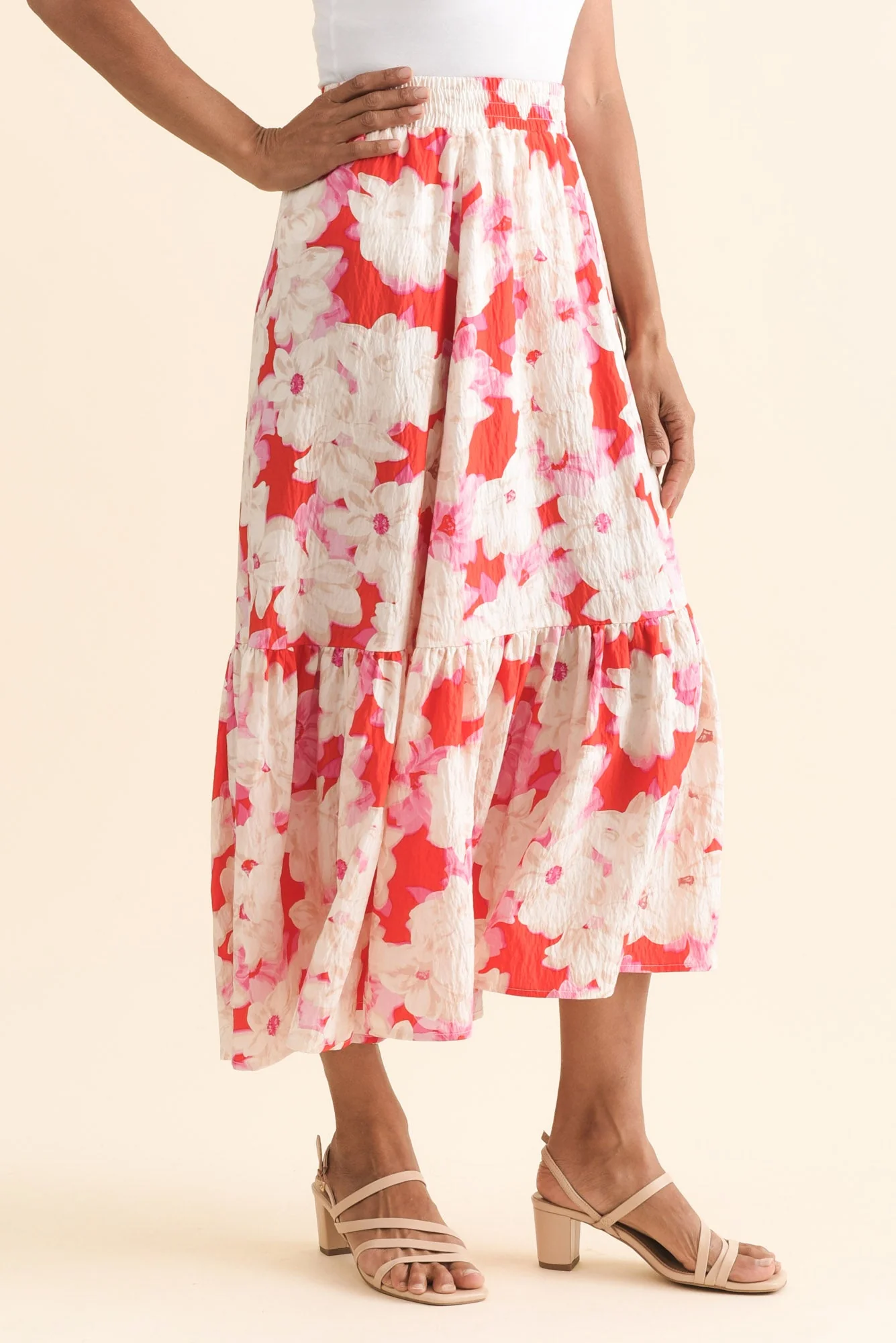 Maggie Red Floral Pocket Skirt - Image 3
