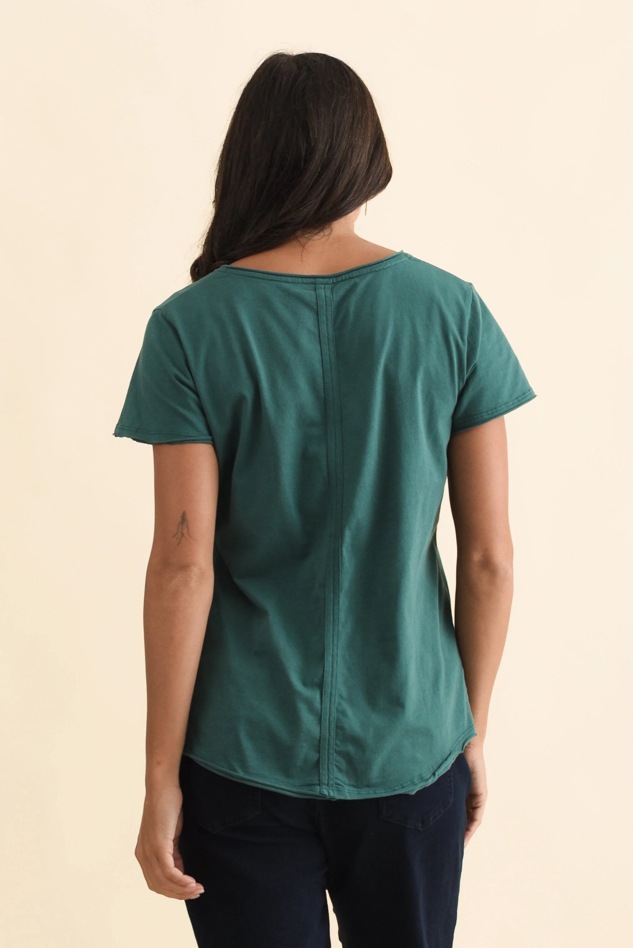 Maggie Teal Cotton Vee Tee - Image 4