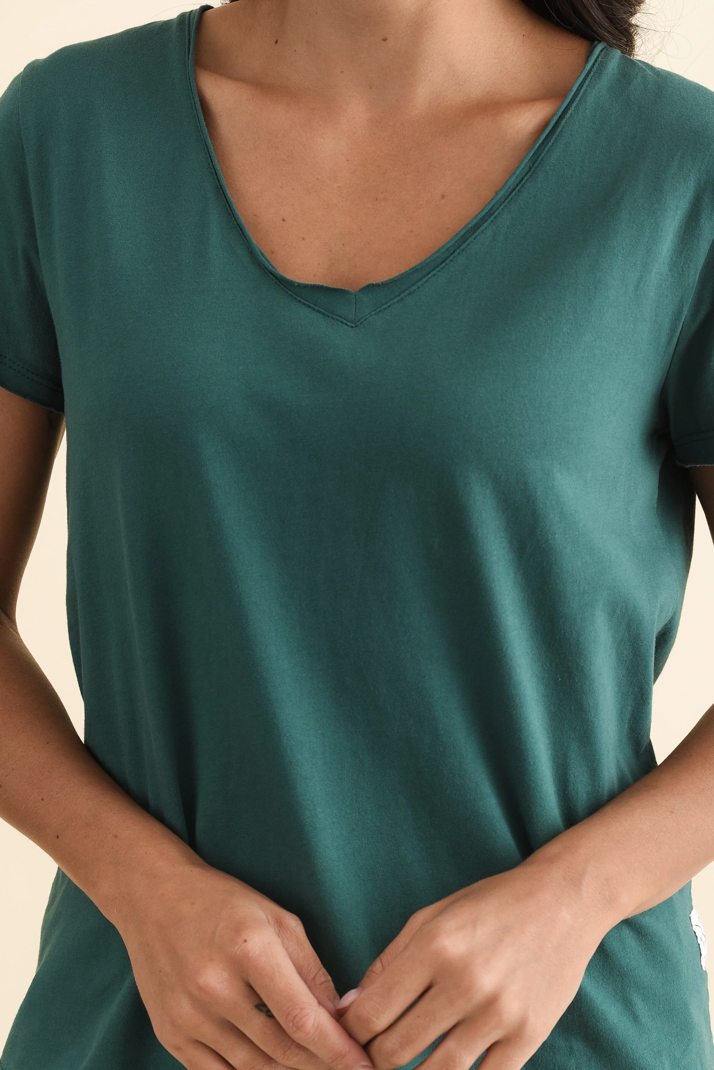 Maggie Teal Cotton Vee Tee - Image 5