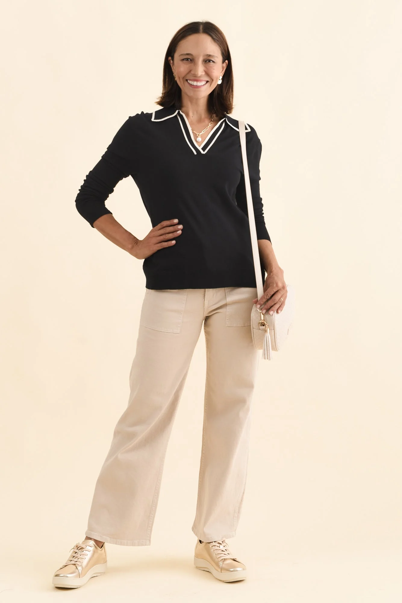 Makenna Black Collared Knit Top - Image 2