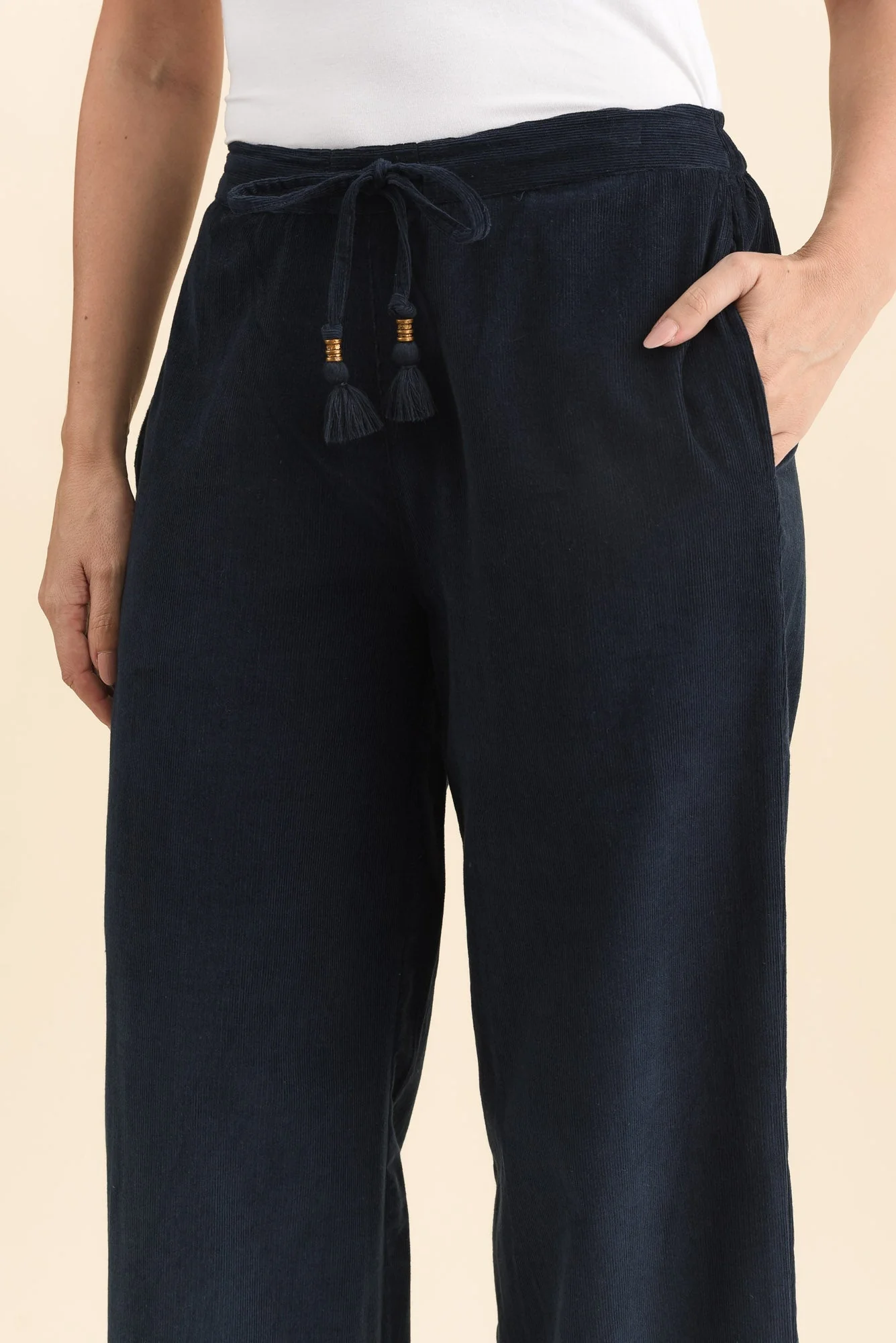 Makenna Navy Corduroy Tassel Pants - Image 5