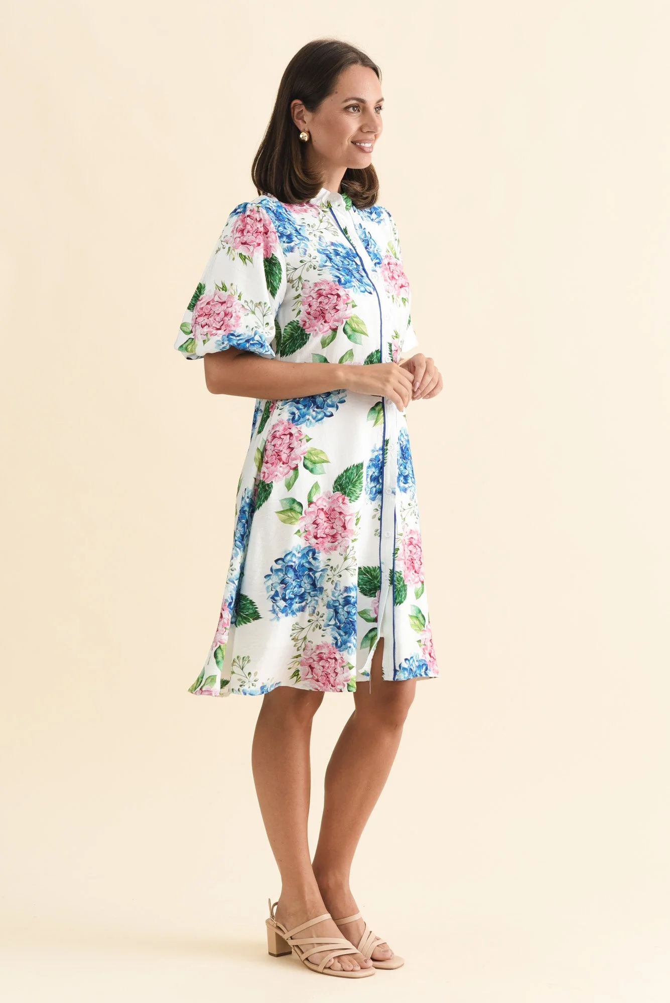 Malia White Flower Linen Cotton Dress - Image 3