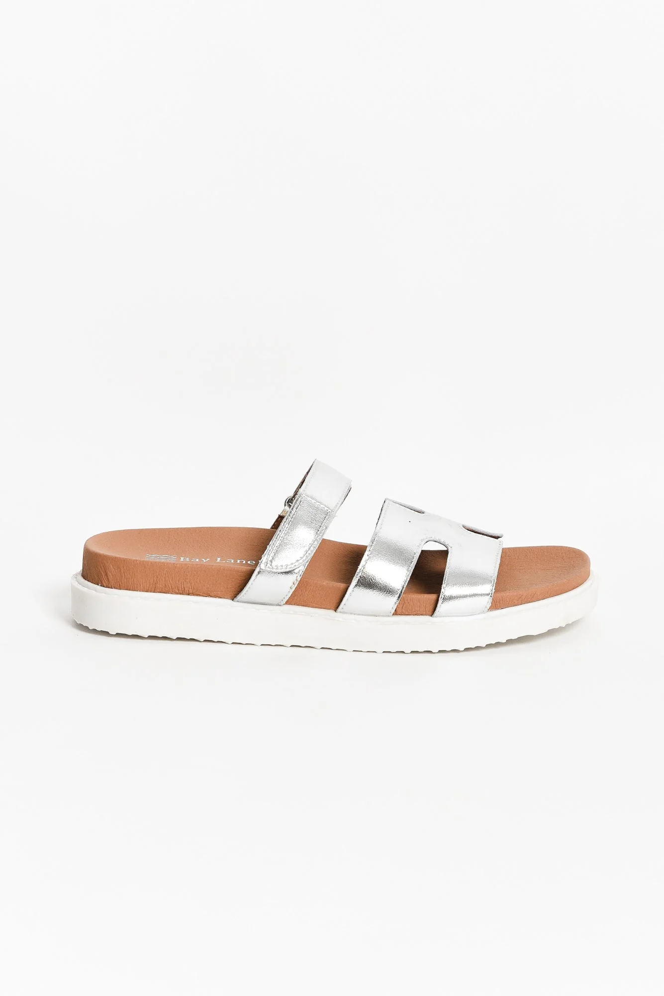 Malibu Silver Leather Velcro Slide - Image 3