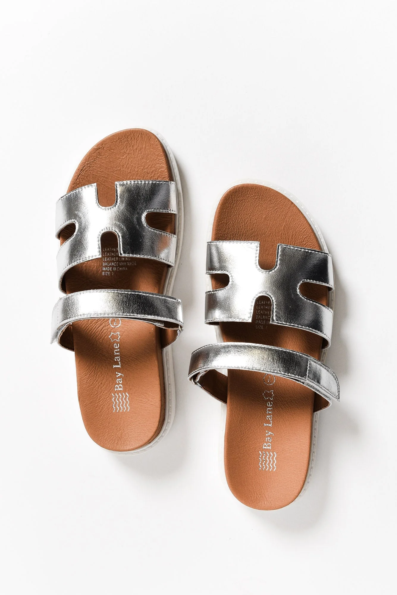 Malibu Silver Leather Velcro Slide - Image 4