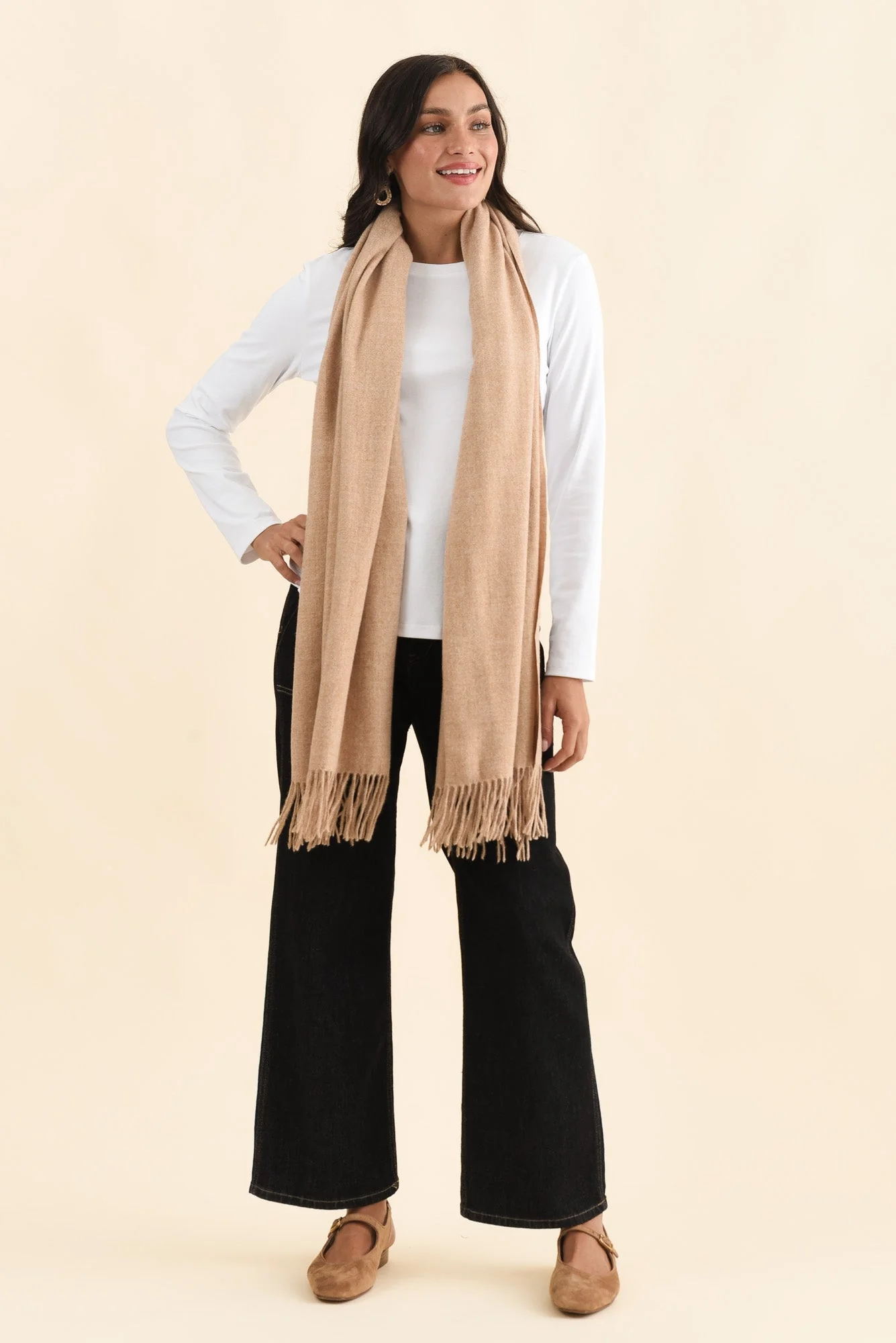 Malone Camel Wool Blend Scarf - Image 3