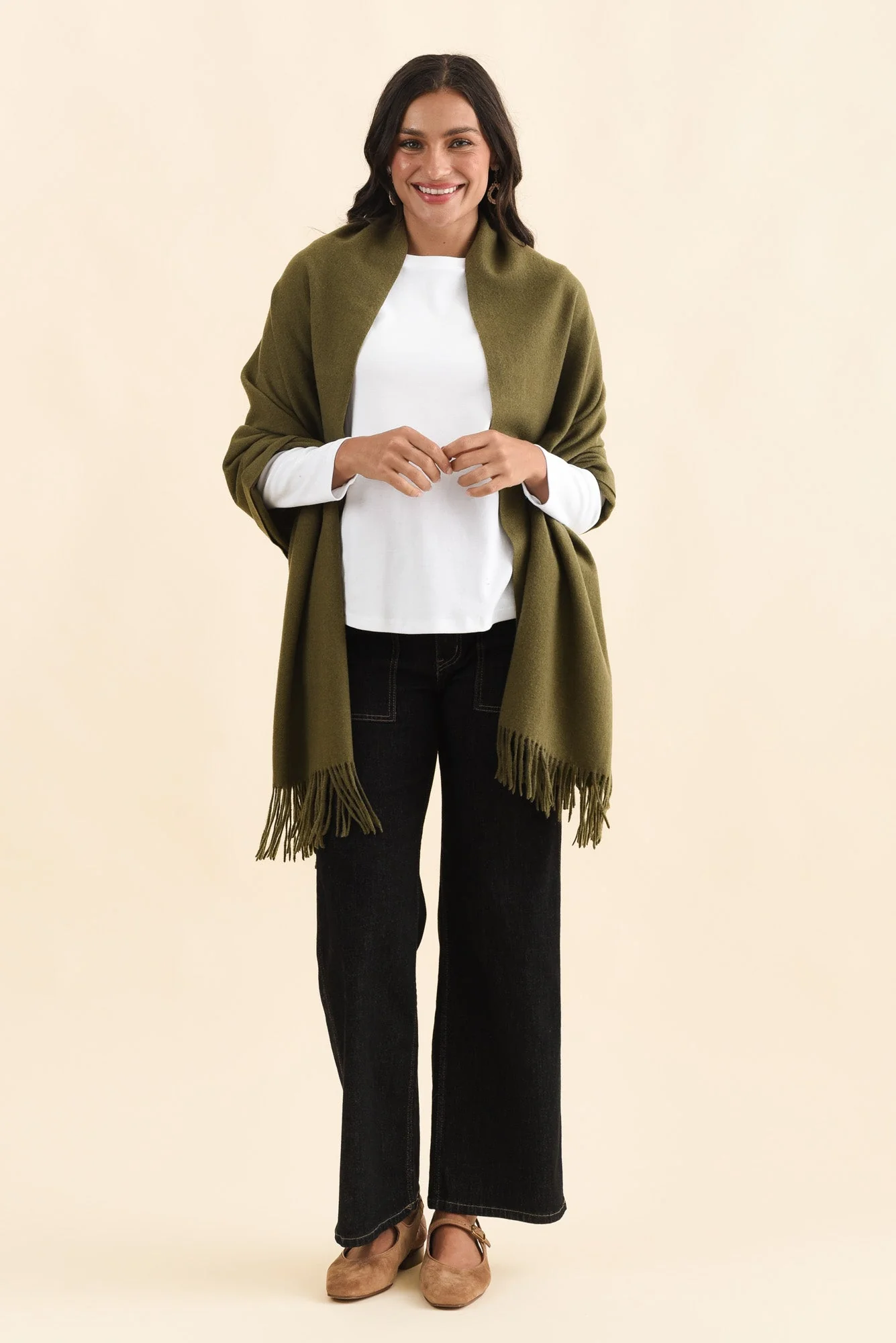Malone Olive Wool Blend Scarf - Image 2