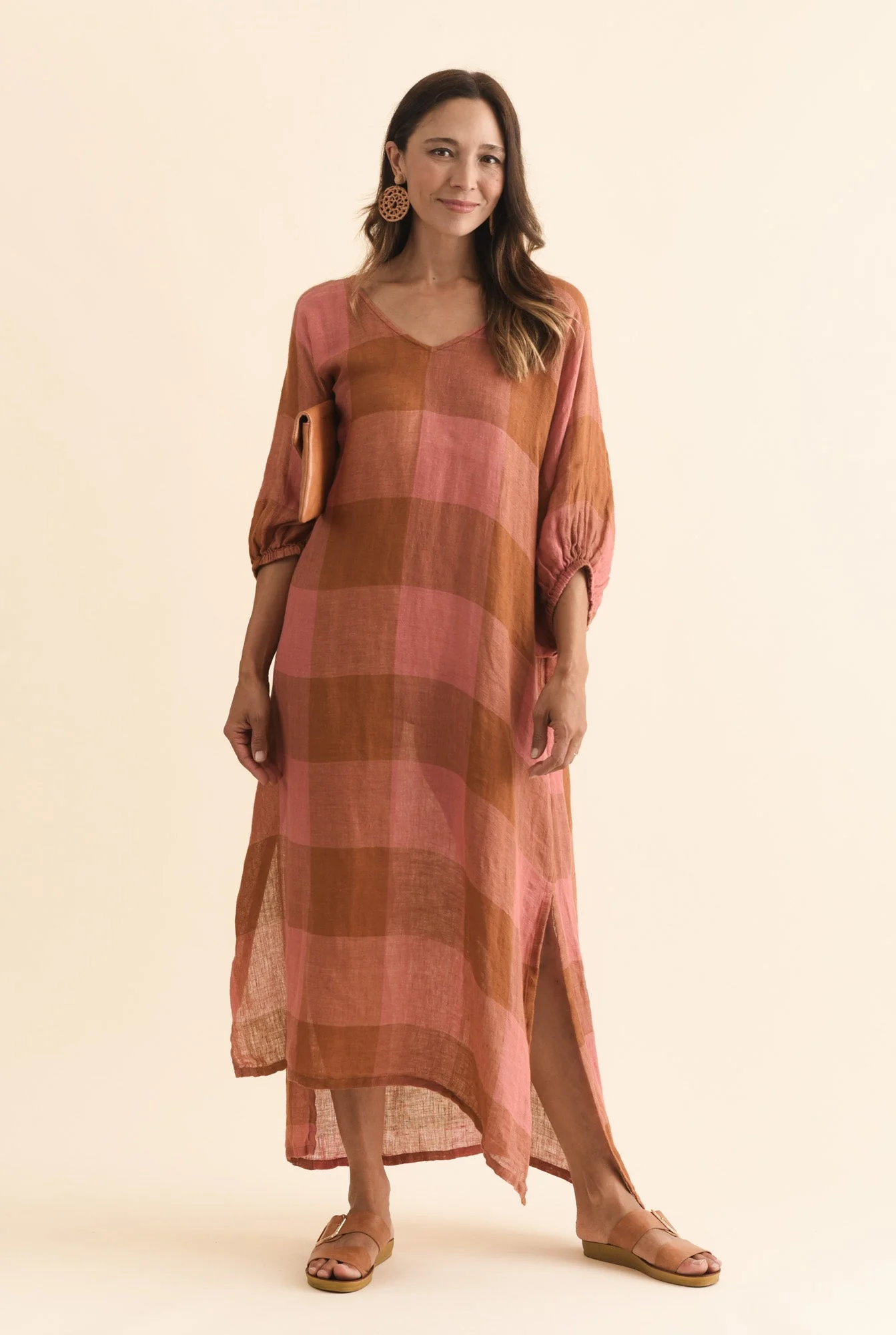 Marcel Orange Check Linen Dress - Image 2