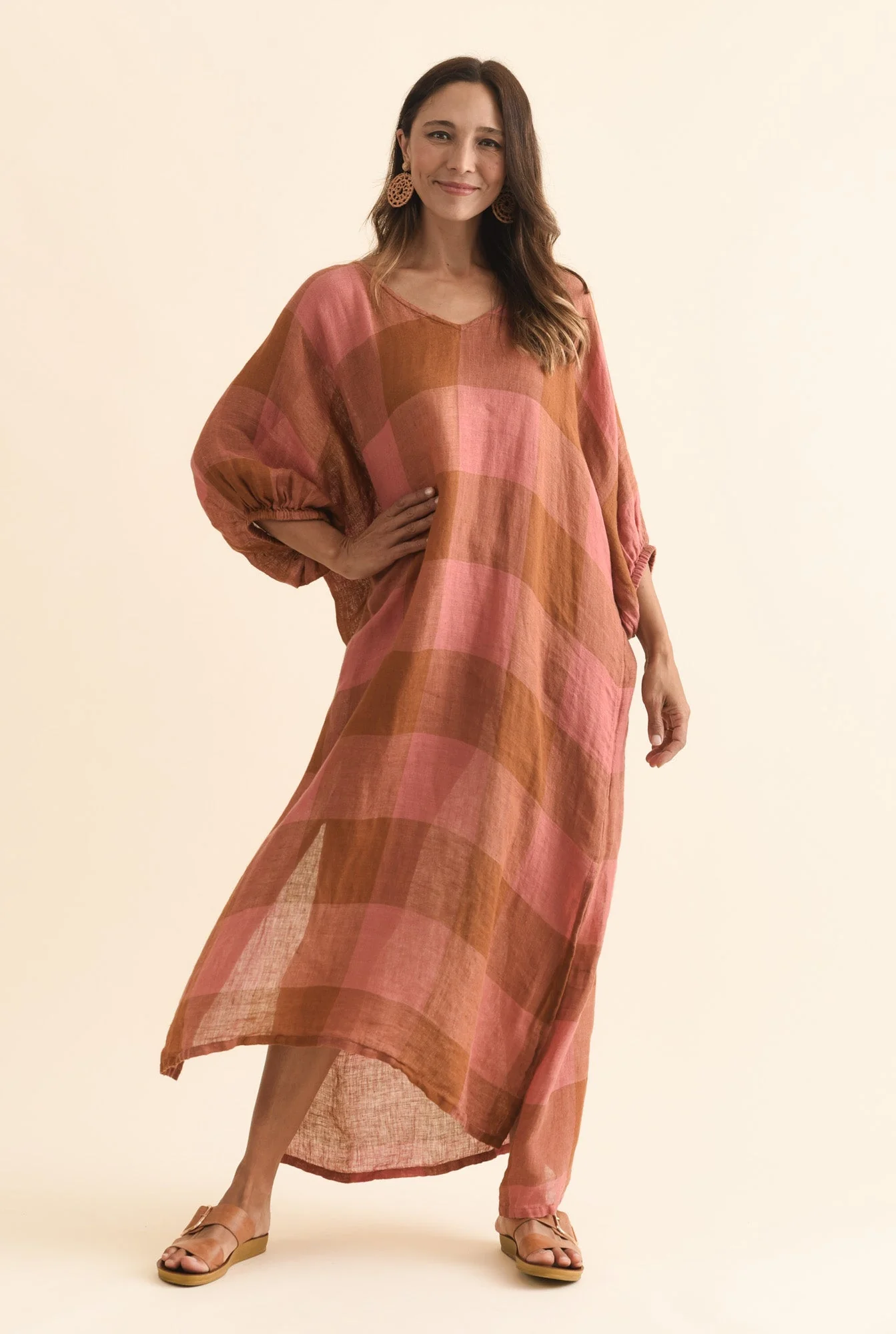 Marcel Orange Check Linen Dress - Image 3