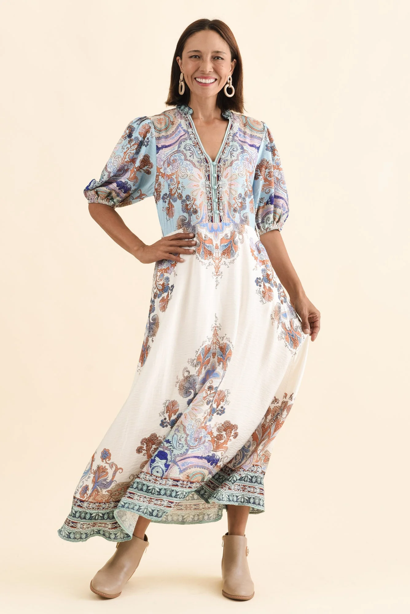 Marchant Blue Mosaic Linen Cotton Dress - Image 2