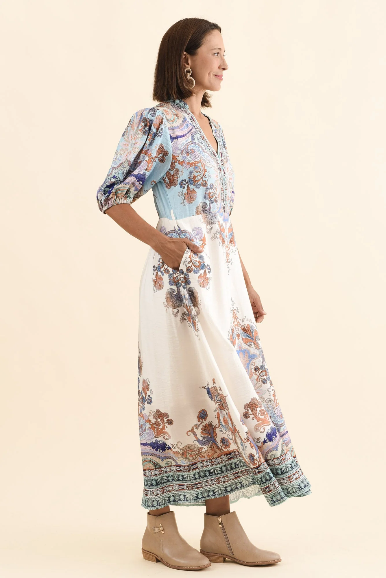 Marchant Blue Mosaic Linen Cotton Dress - Image 3