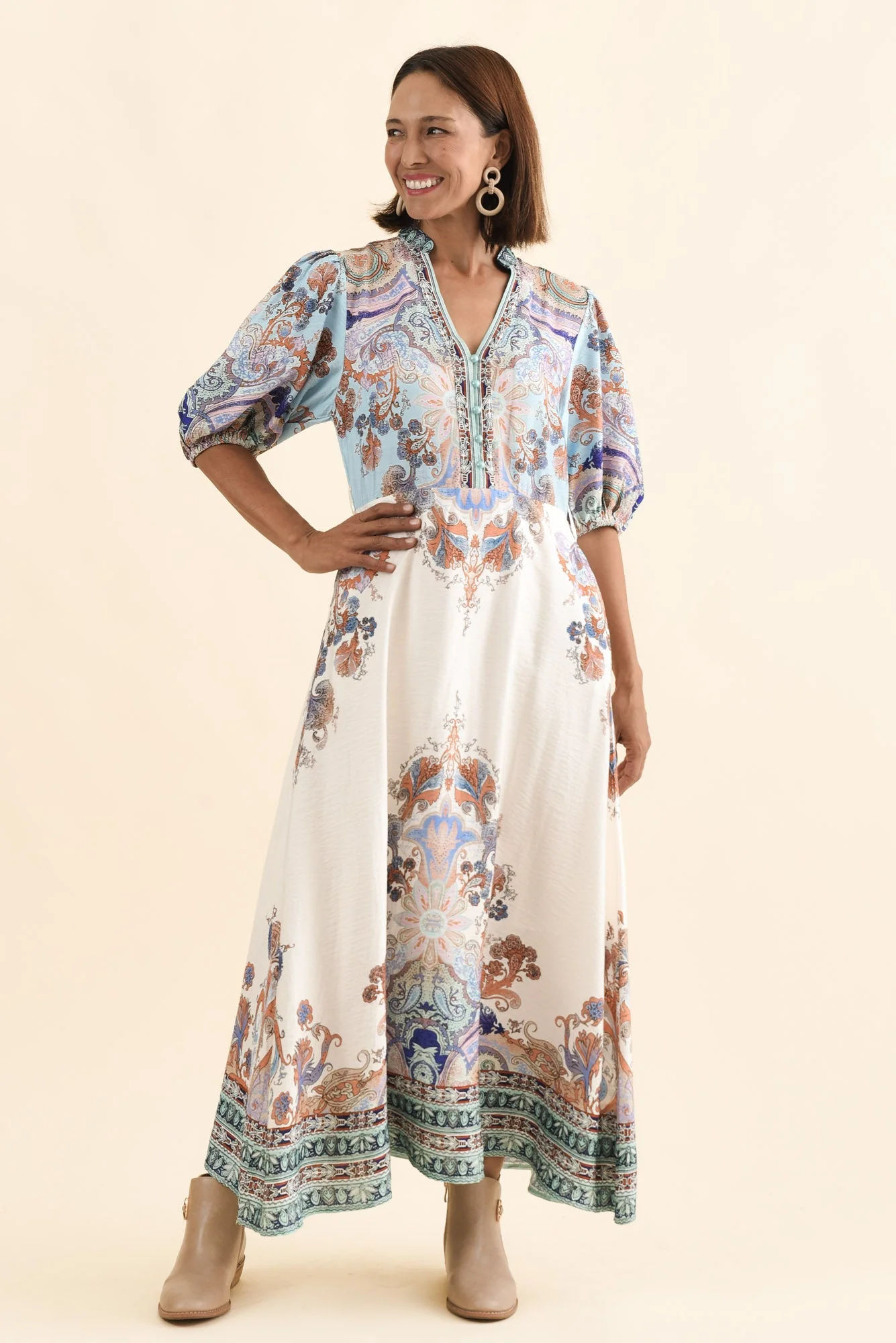 Marchant Blue Mosaic Linen Cotton Dress - Image 6