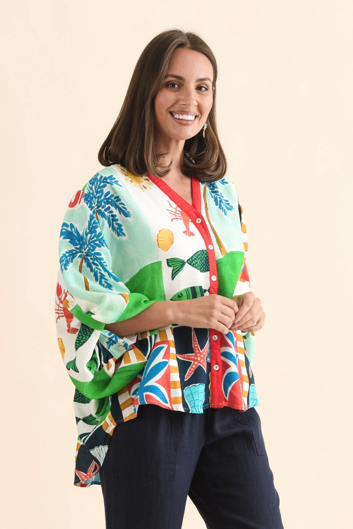 Marella Green Coastal Button Top - Image 3