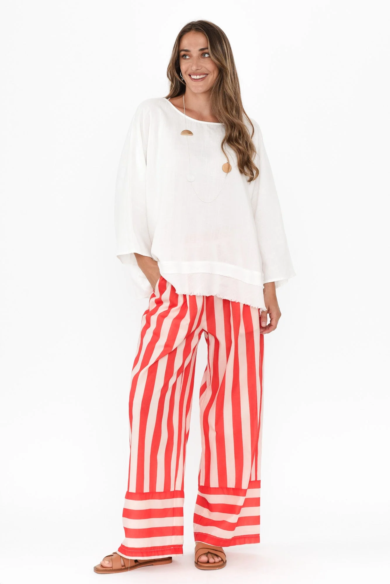 Mariah Red Stripe Cotton Pants - Image 3