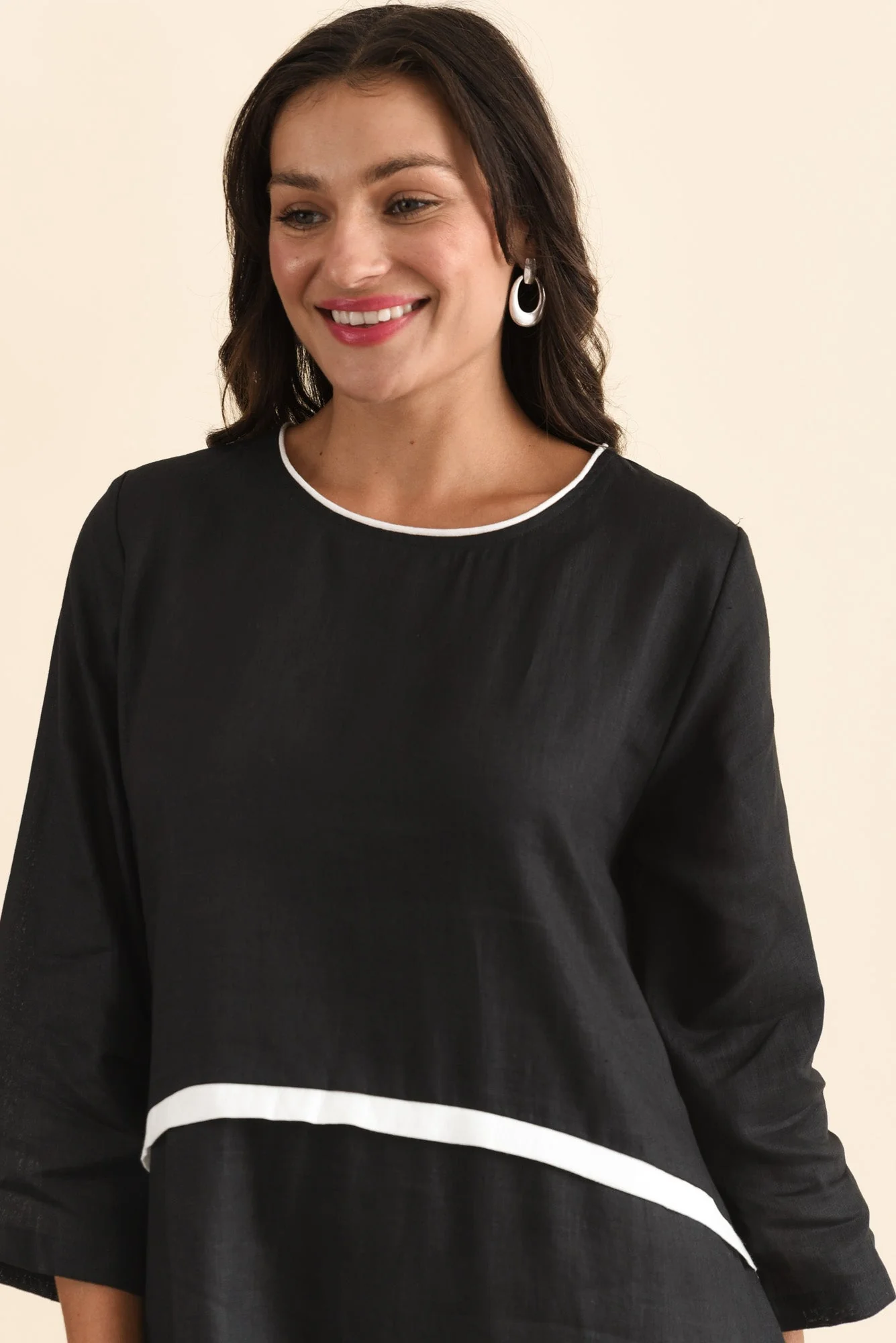 Mariam Black Contrast Linen Dress - Image 6