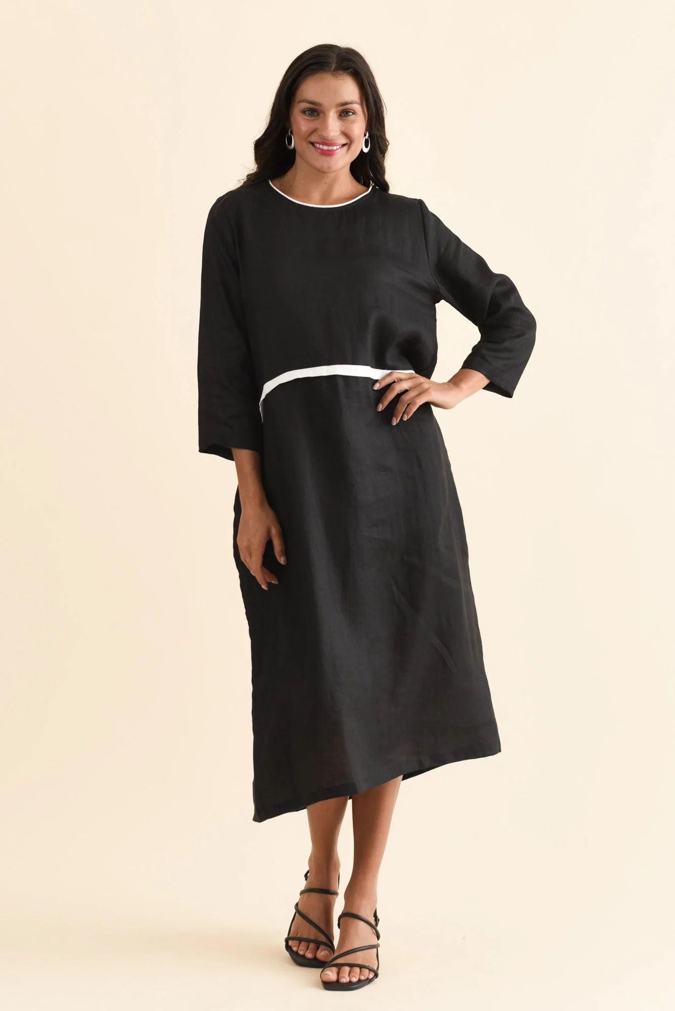 Mariam Black Contrast Linen Dress - Image 7