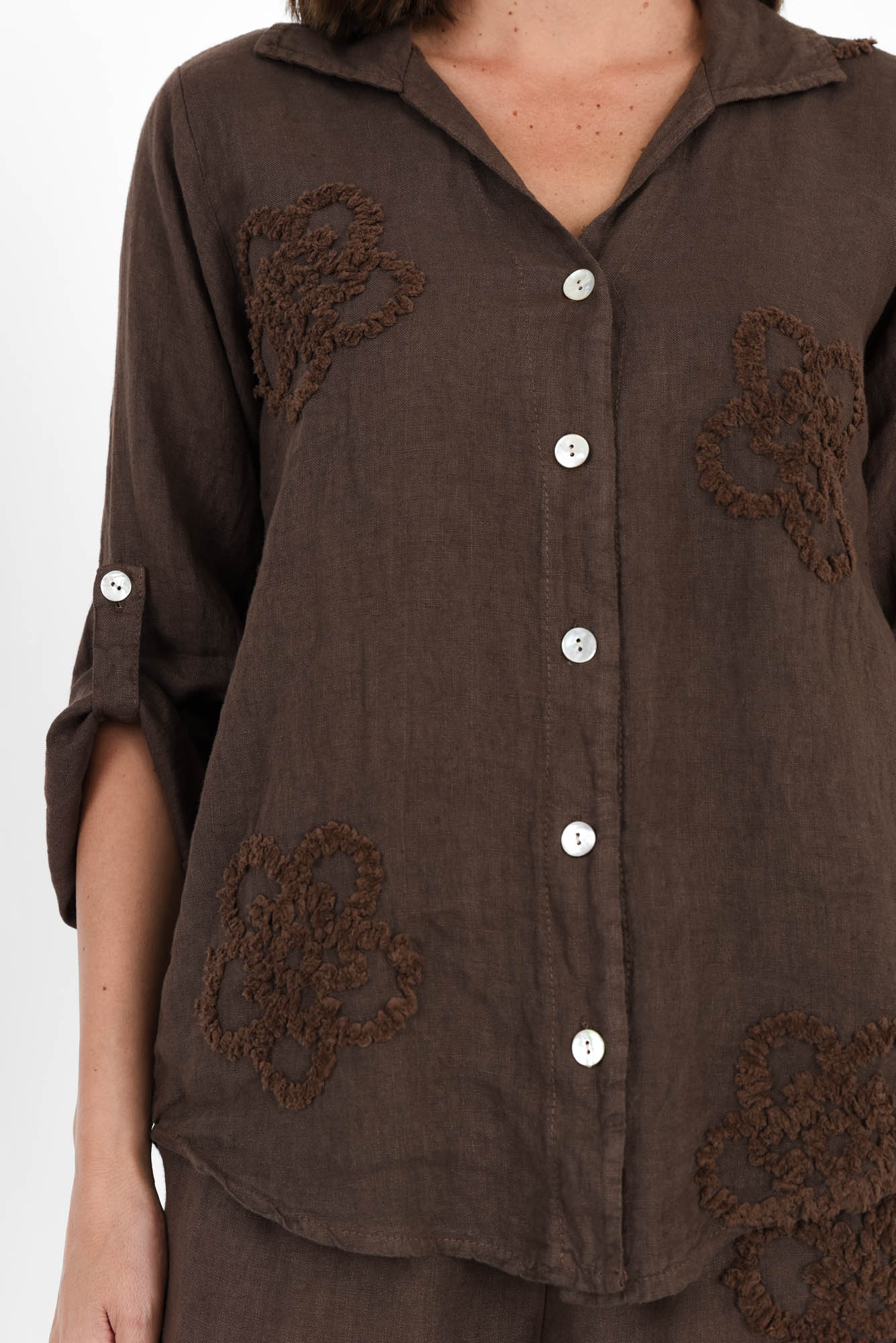 Maribel Chocolate Flower Linen Shirt - Image 5