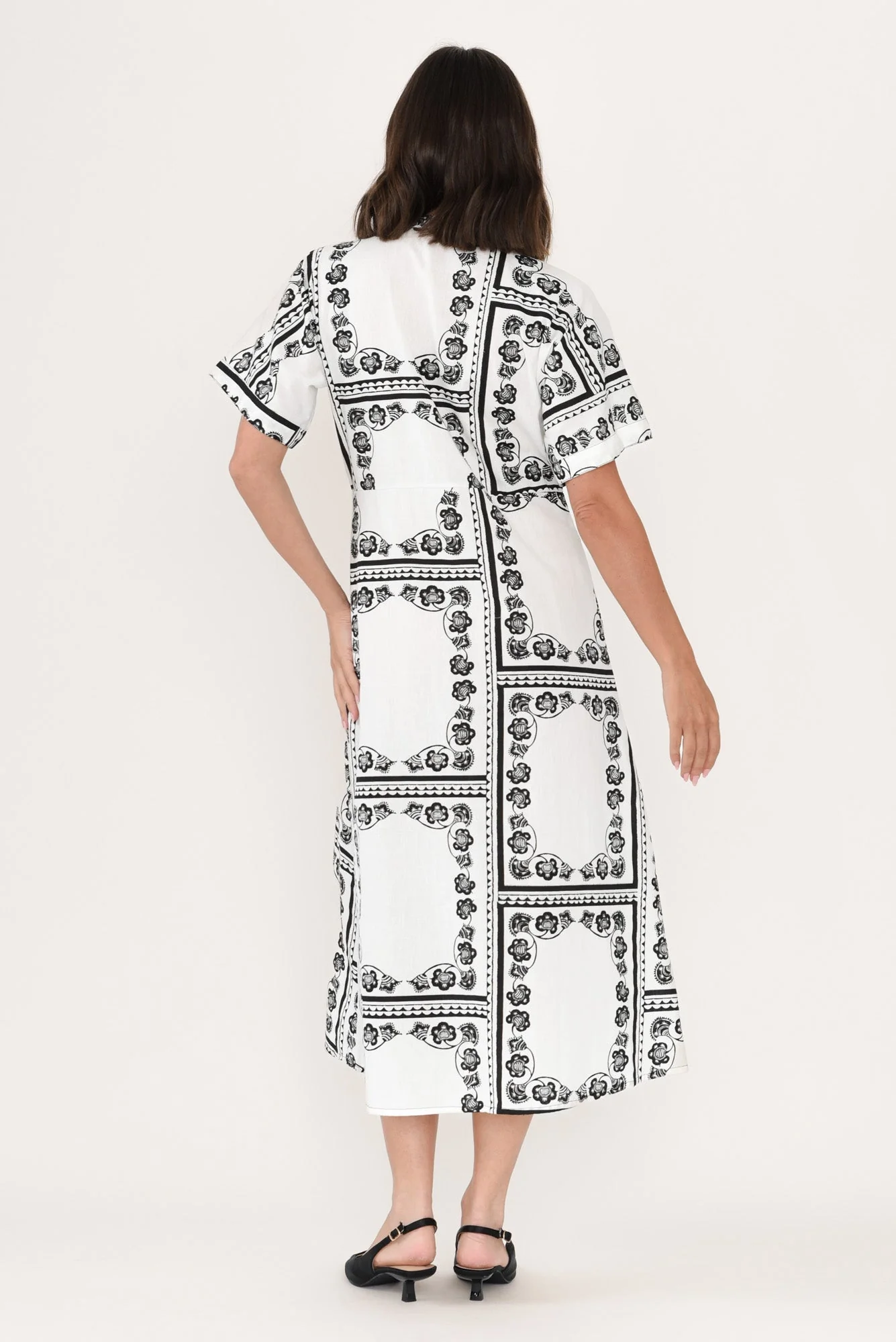 Marilyn White Tile Cotton Tie Dress - Image 4