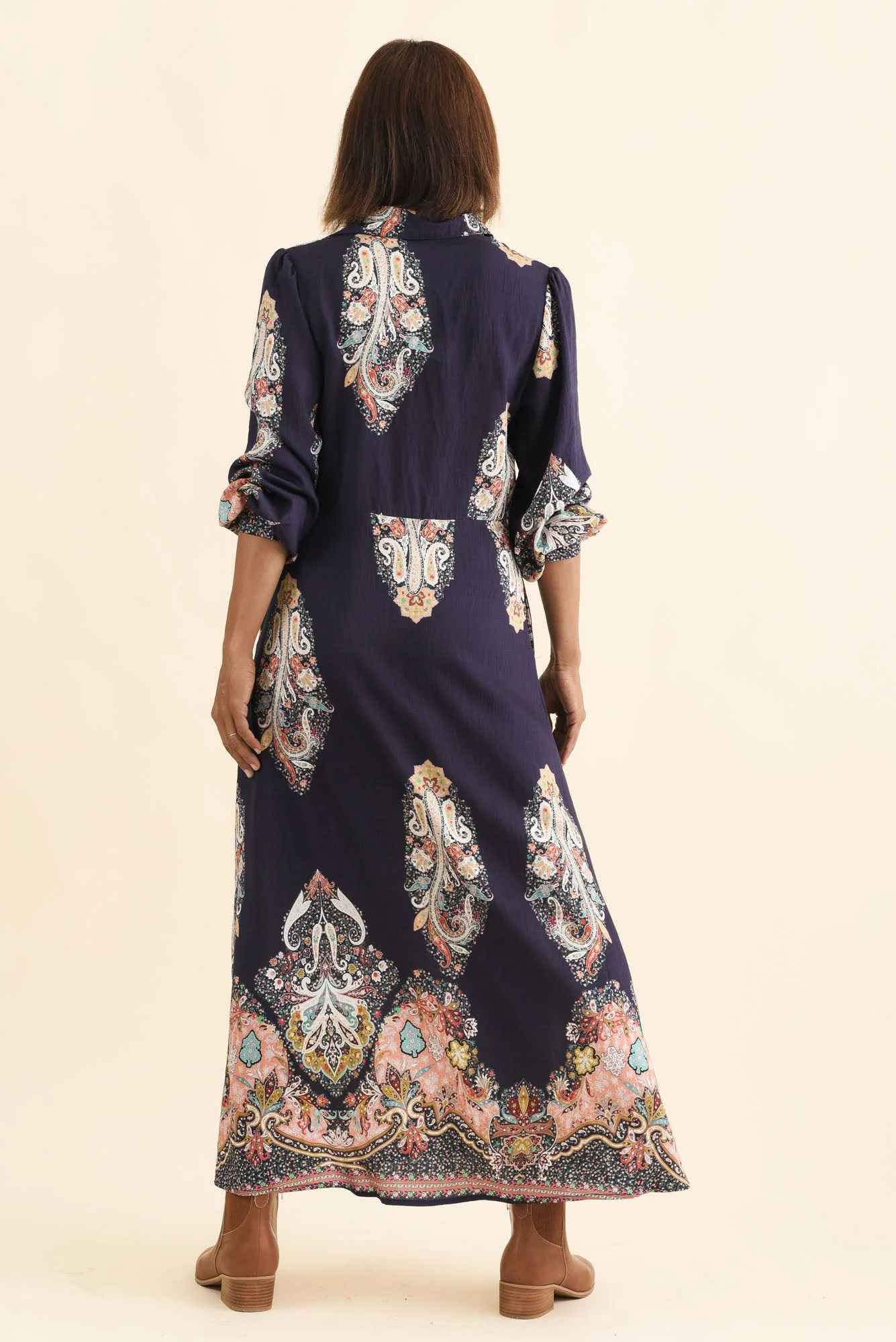Marina Navy Mosaic Linen Cotton Dress - Image 5